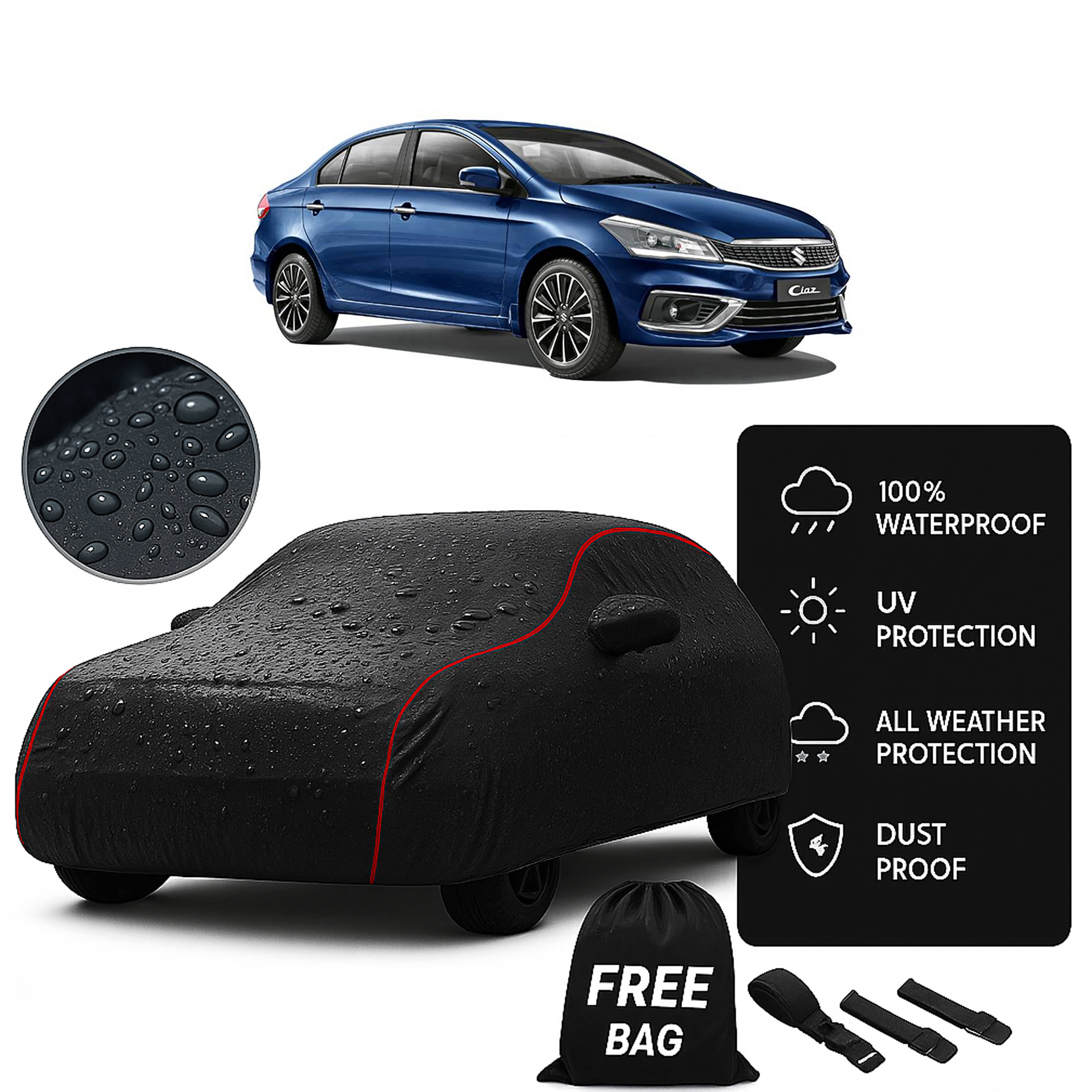     			Madafiya Car Cover Compatible With Maruti Suzuki Ciaz Waterproof & Uv-Resistant All-Season Protection (Black, Pack of 1)