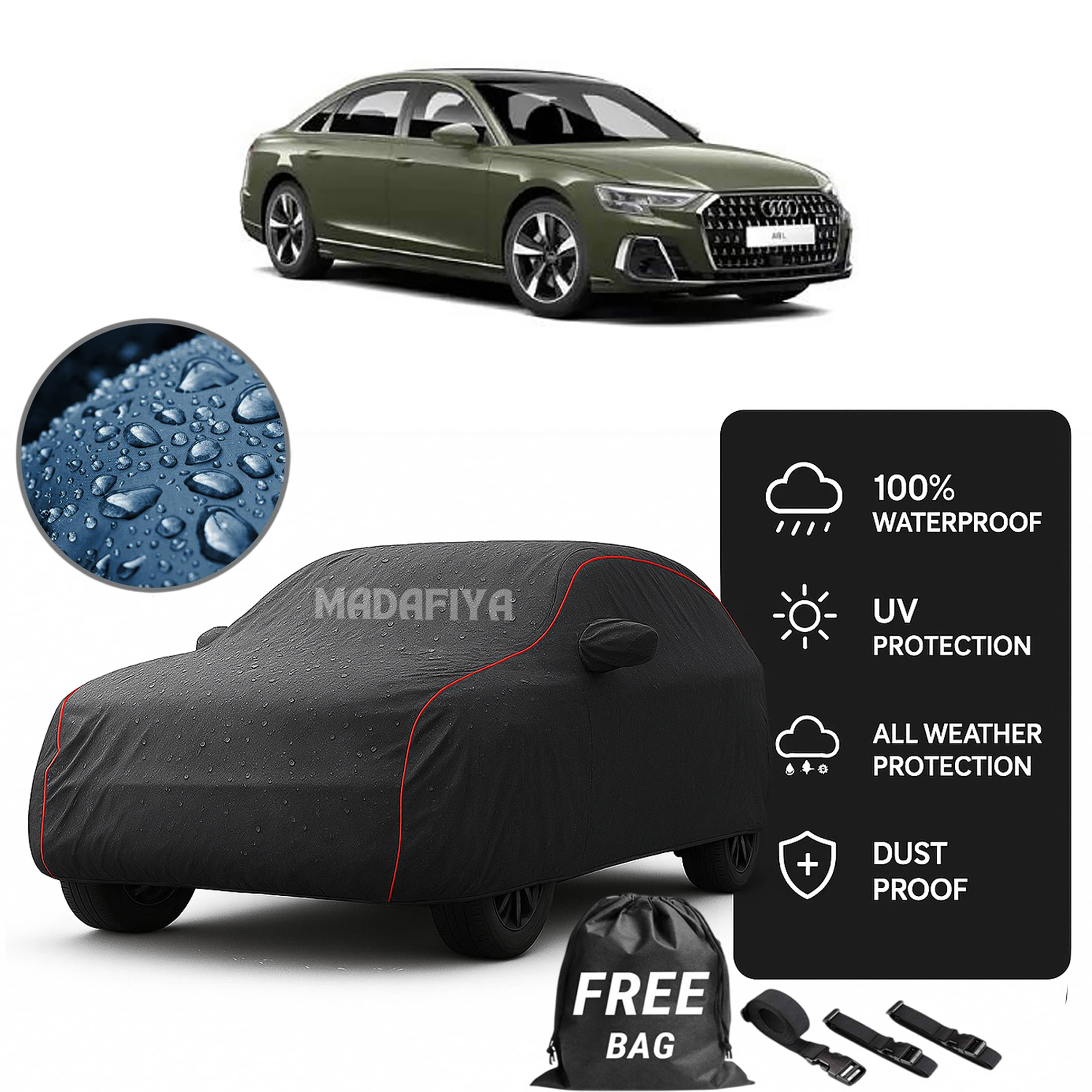     			Madafiya Car Cover Compatible With Audi-A8-L Waterproof & Uv-Resistant All-Season Protection (Grey, Pack of 1)