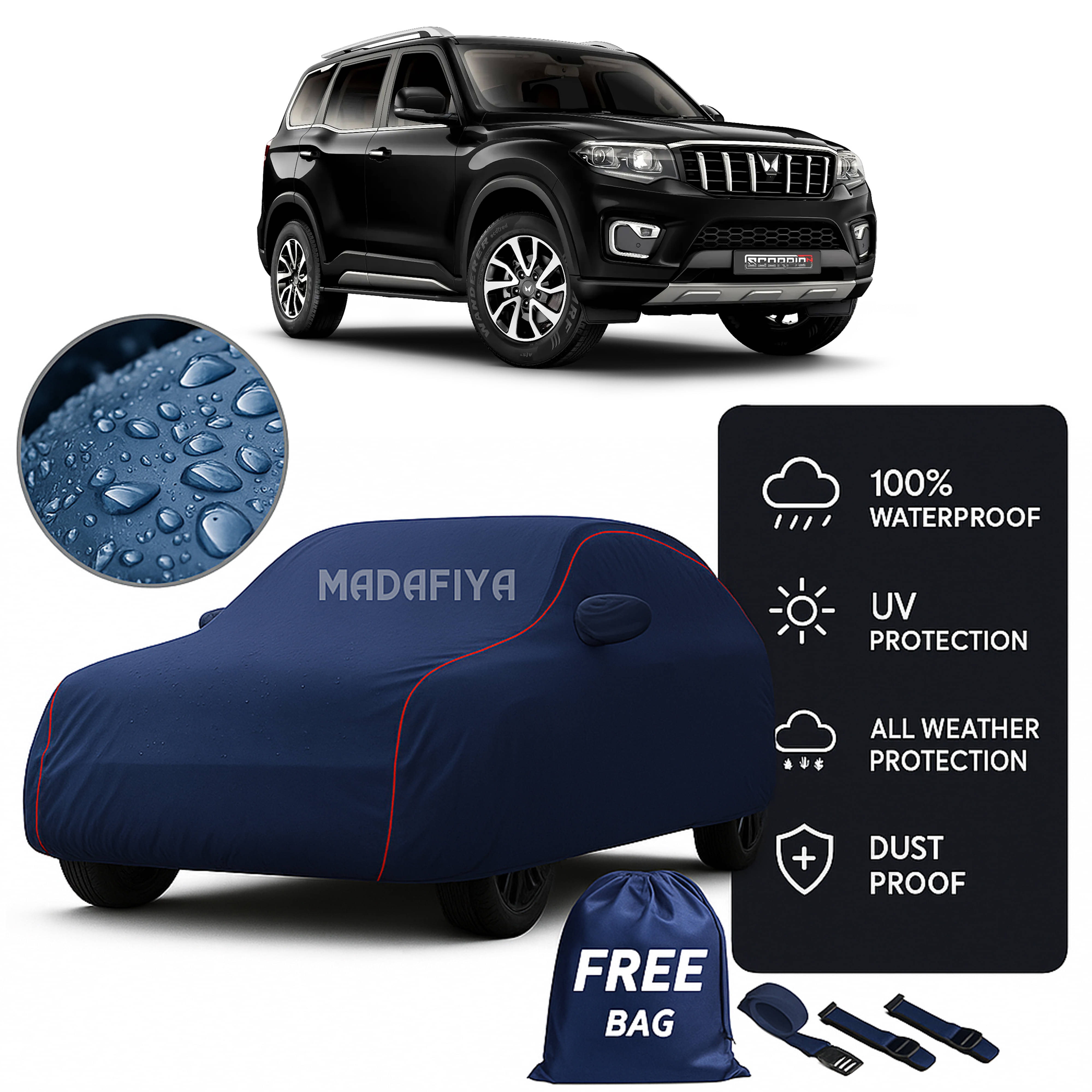     			Madafiya Car Cover Compatible With Mahindra Scorpio Classic Waterproof & Uv-Resistant All-Season Protection (Blue, Pack of 1)