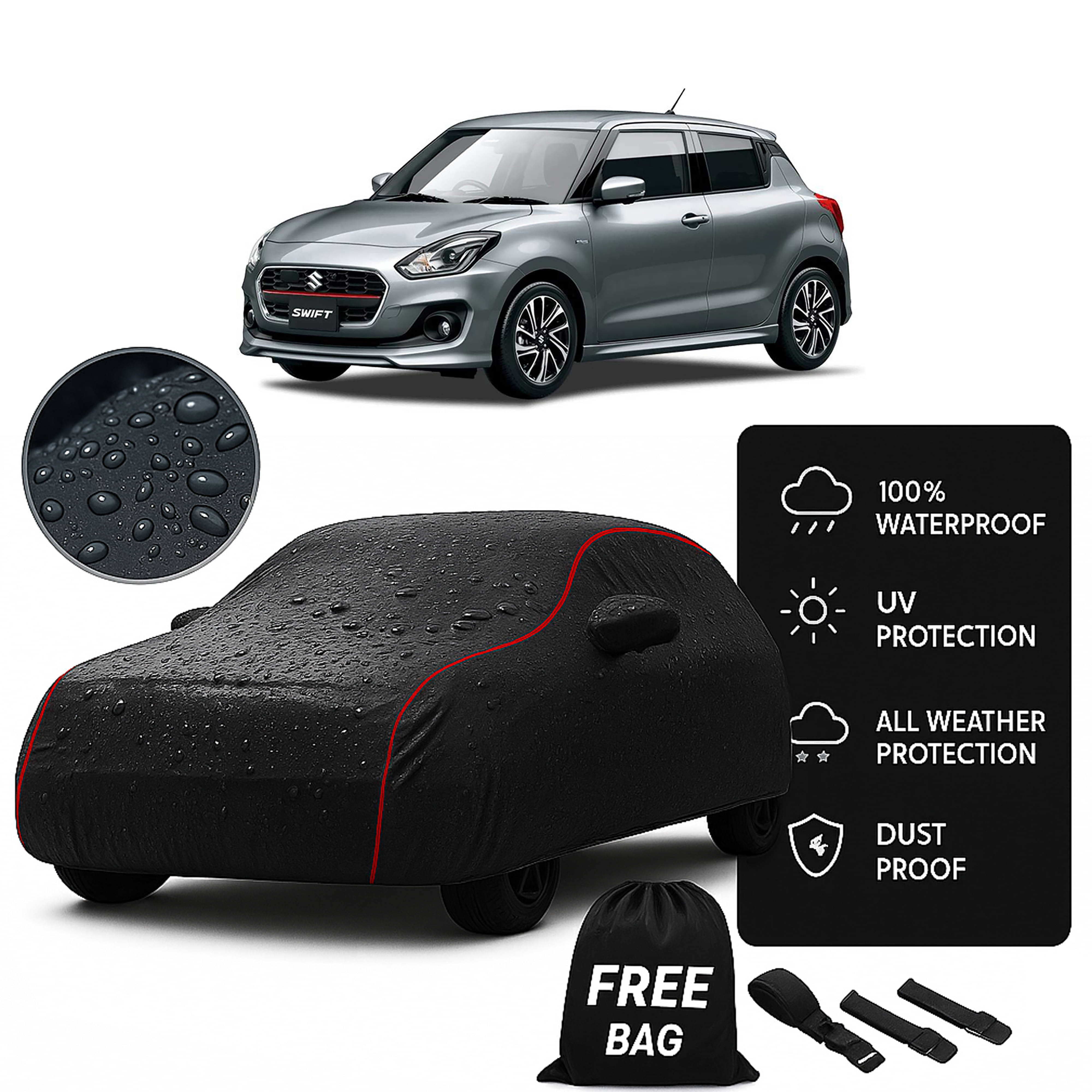     			Madafiya Car Cover Compatible With Maruti Suzuki Swift Dzire 2017 Waterproof & Uv-Resistant All-Season Protection (Black, Pack of 1)