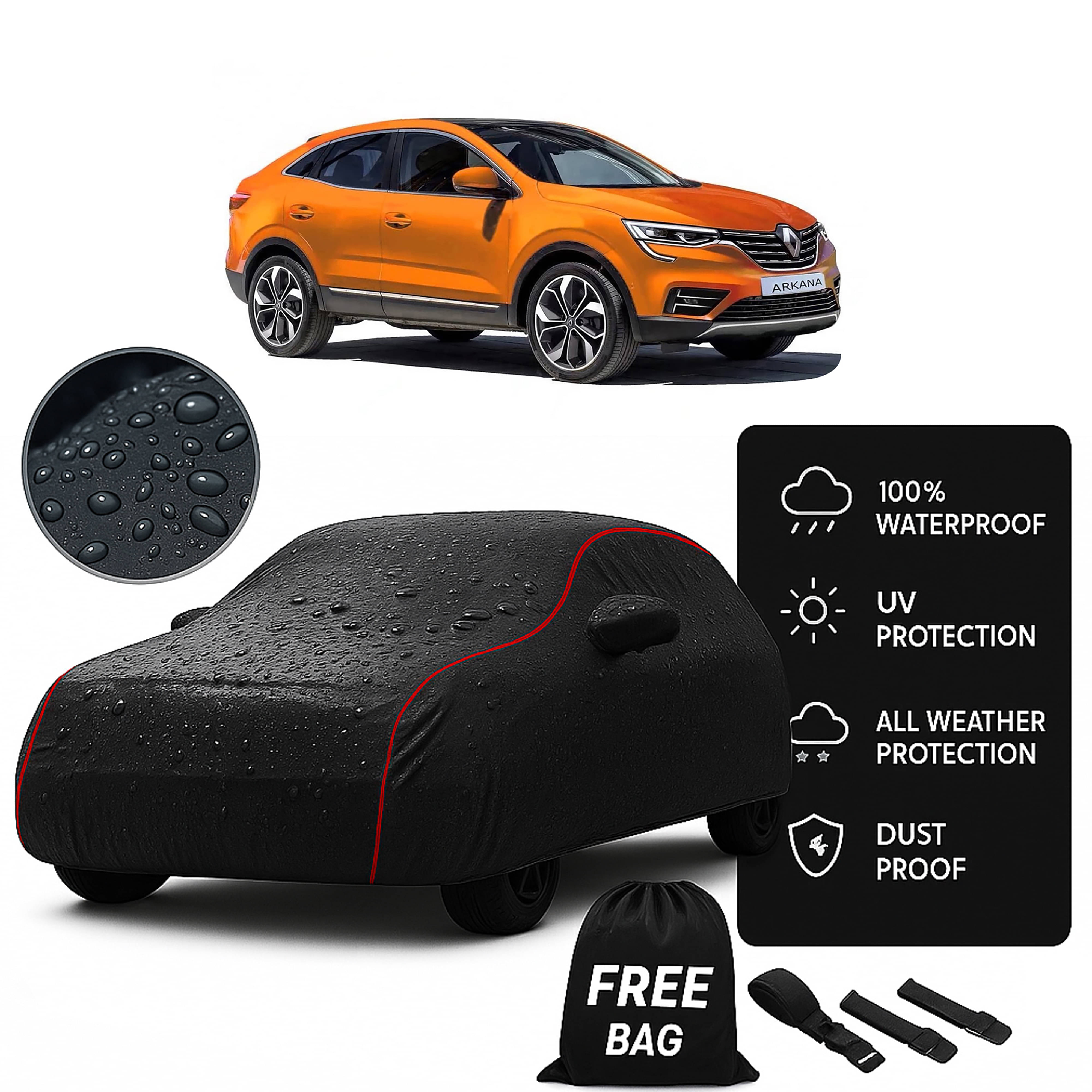     			MADAFIYA Car Body Cover for Renault All Car Models With Mirror Pocket ( Pack of 1 ) , Black