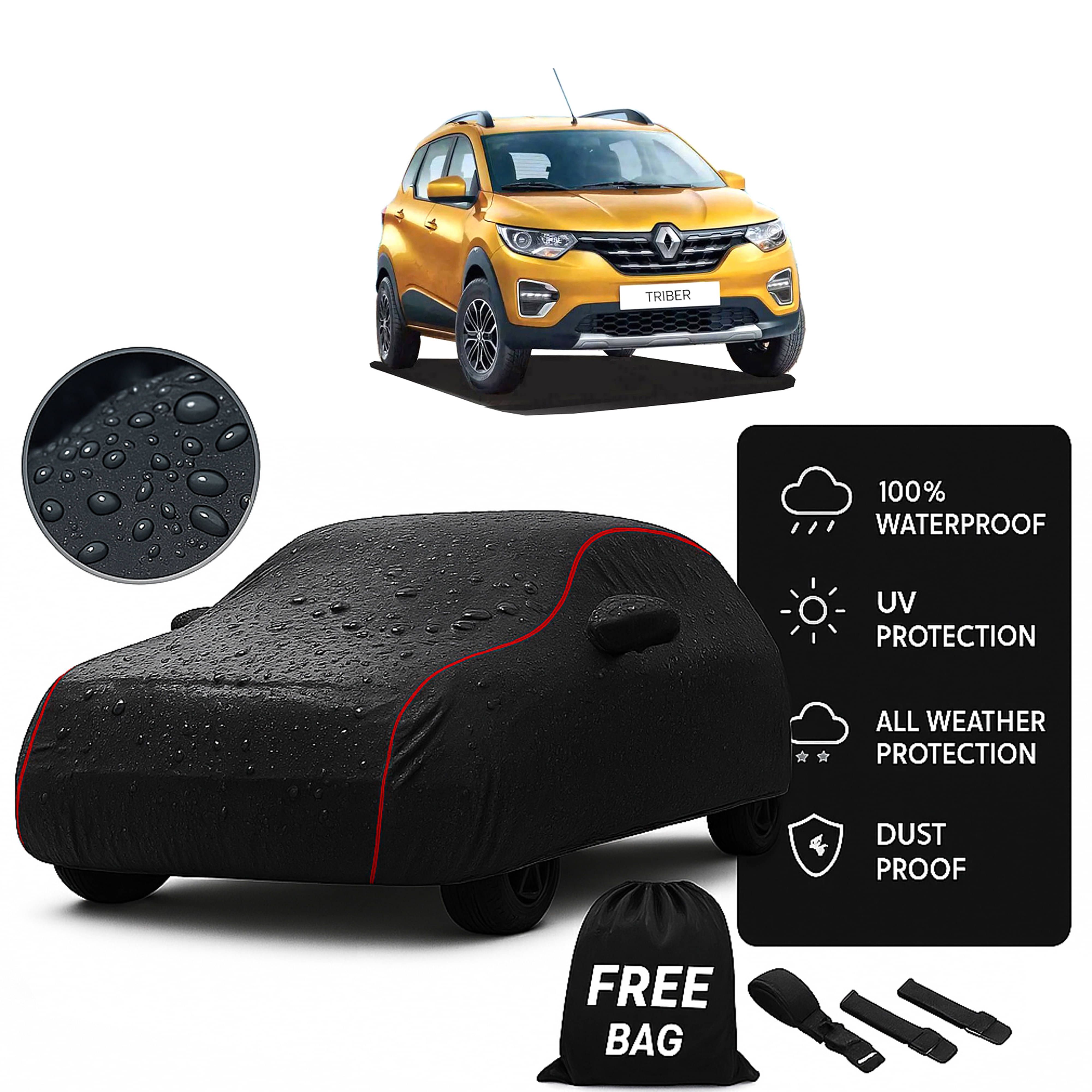     			MADAFIYA Car Body Cover for Renault All Car Models With Mirror Pocket ( Pack of 1 ) , Black