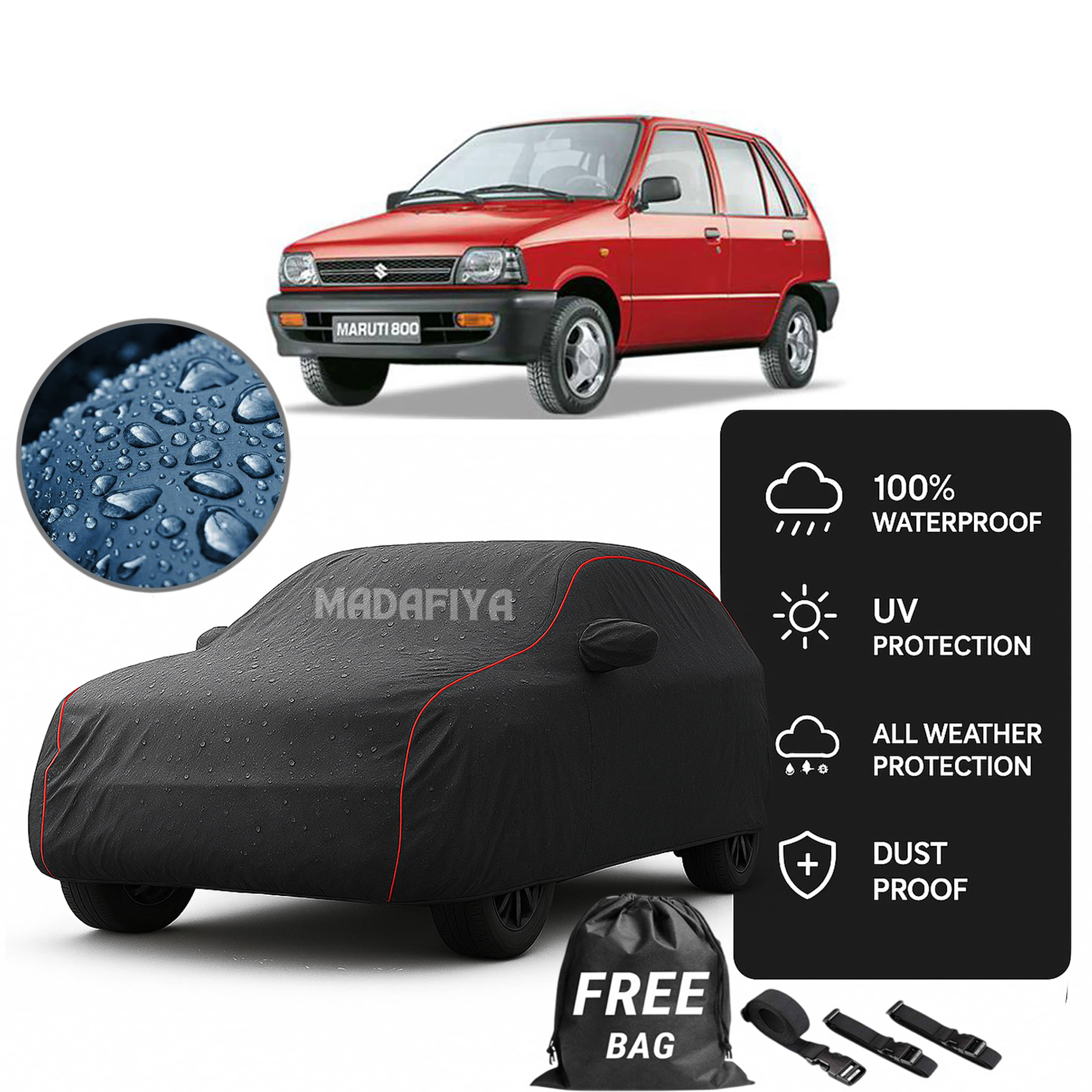     			Madafiya Car Cover Compatible With Maruti Suzuki 800 Waterproof & Uv-Resistant All-Season Protection (Grey, Pack of 1)