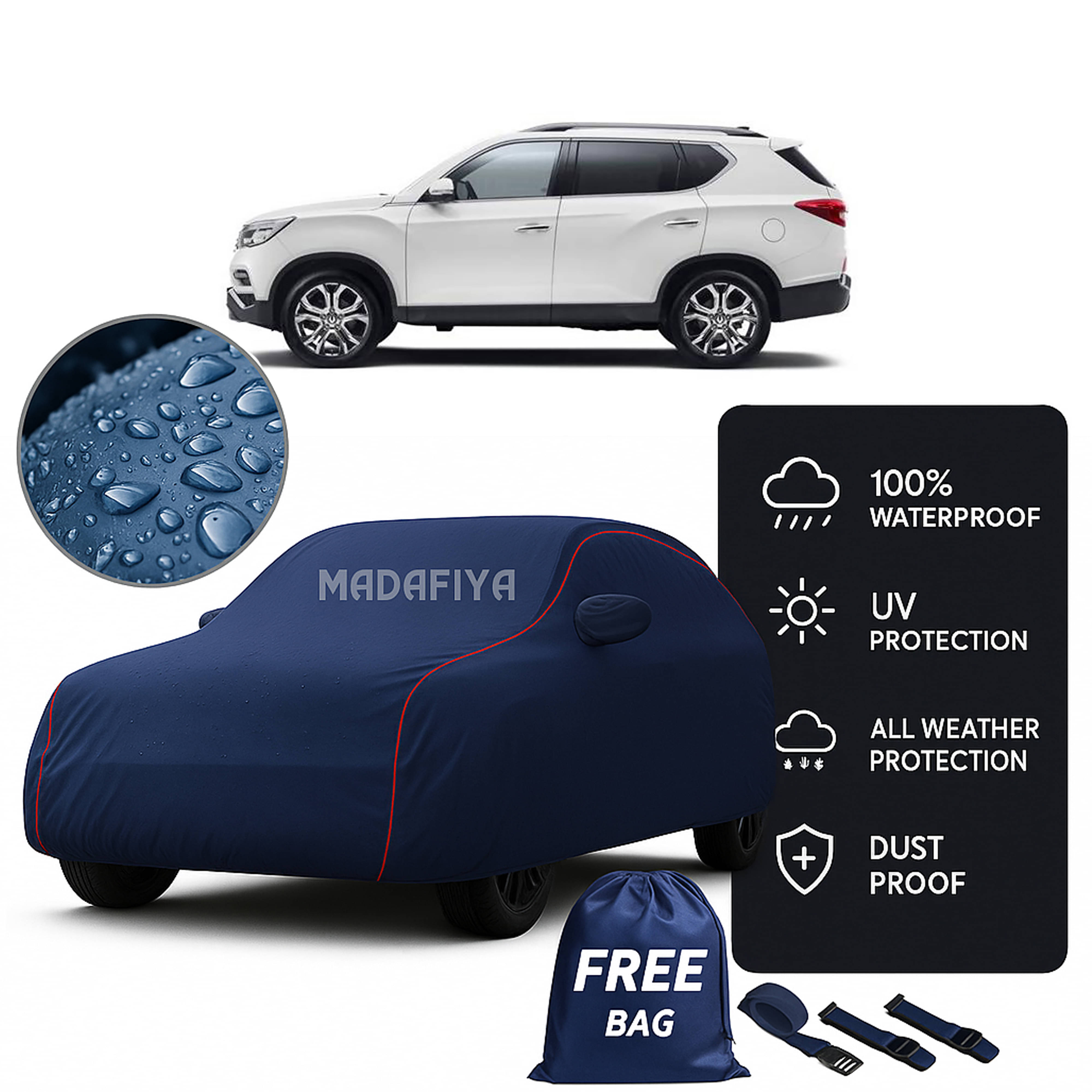     			Madafiya Car Cover Compatible With Mahindra Alturas G4 Waterproof & Uv-Resistant All-Season Protection (Blue, Pack of 1)