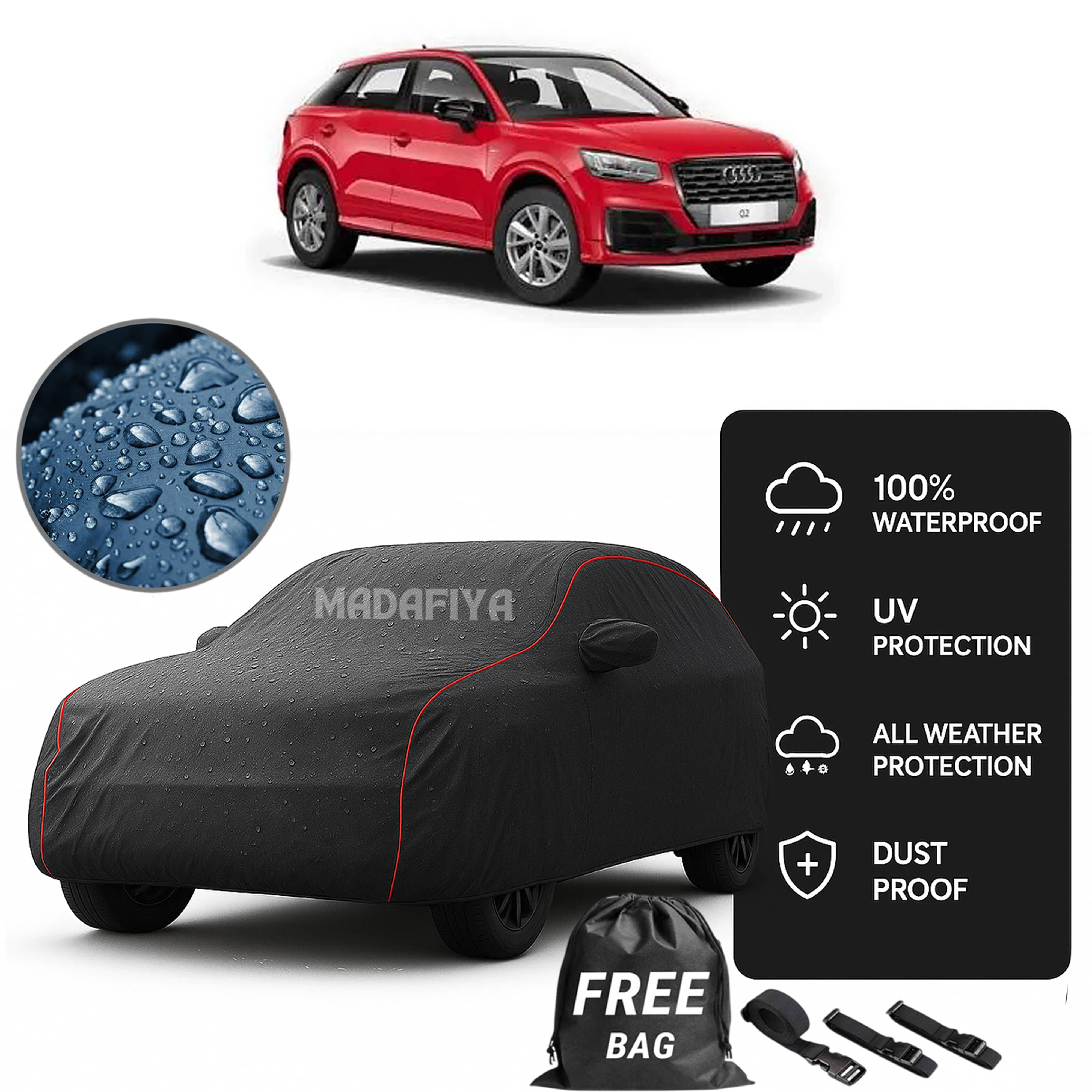     			Madafiya Car Cover Compatible With Audi-Q2 Waterproof & Uv-Resistant All-Season Protection (Grey, Pack of 1)