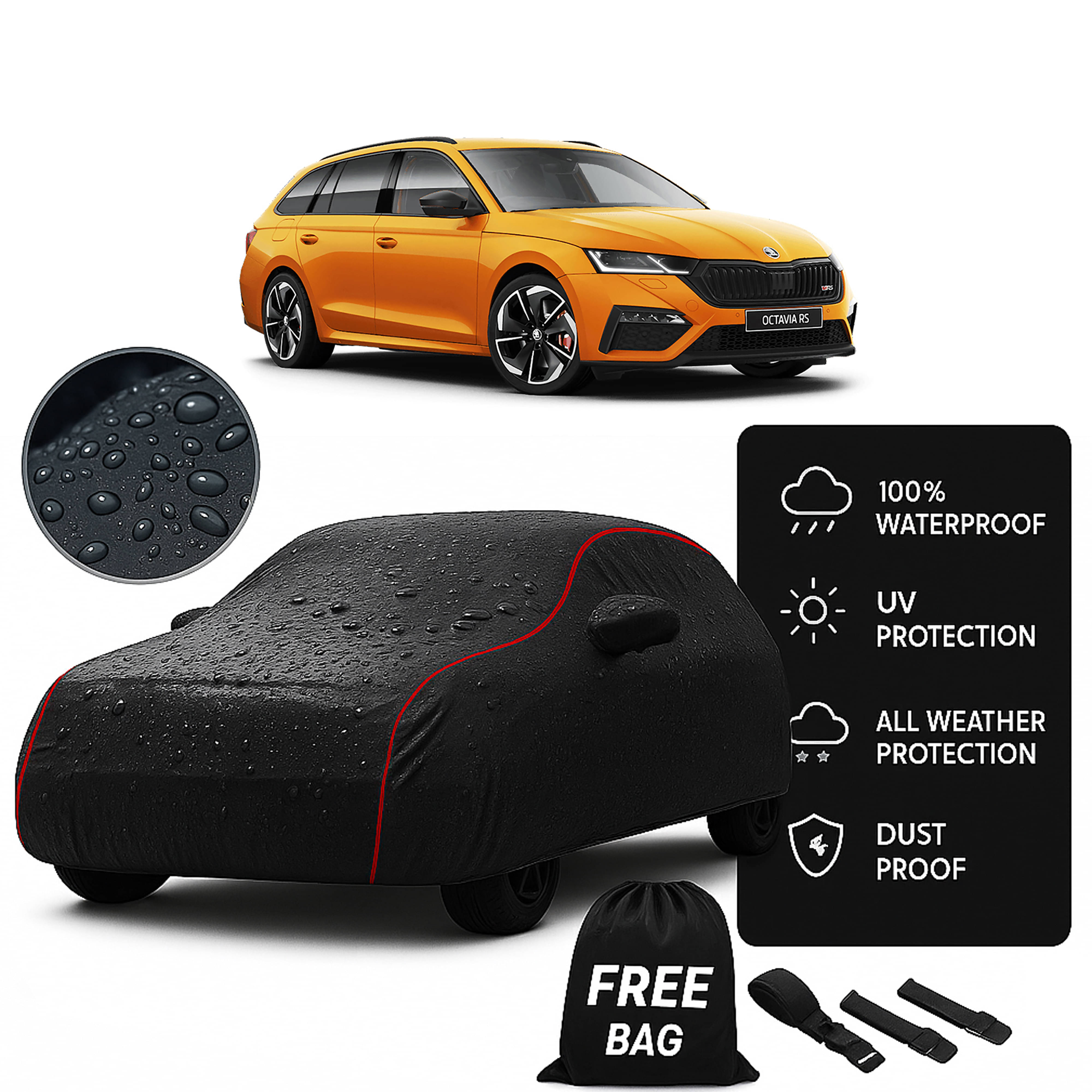     			Madafiya Car Cover Compatible With Skoda Octavia Rs Waterproof & Uv-Resistant All-Season Protection (Black, Pack of 1)