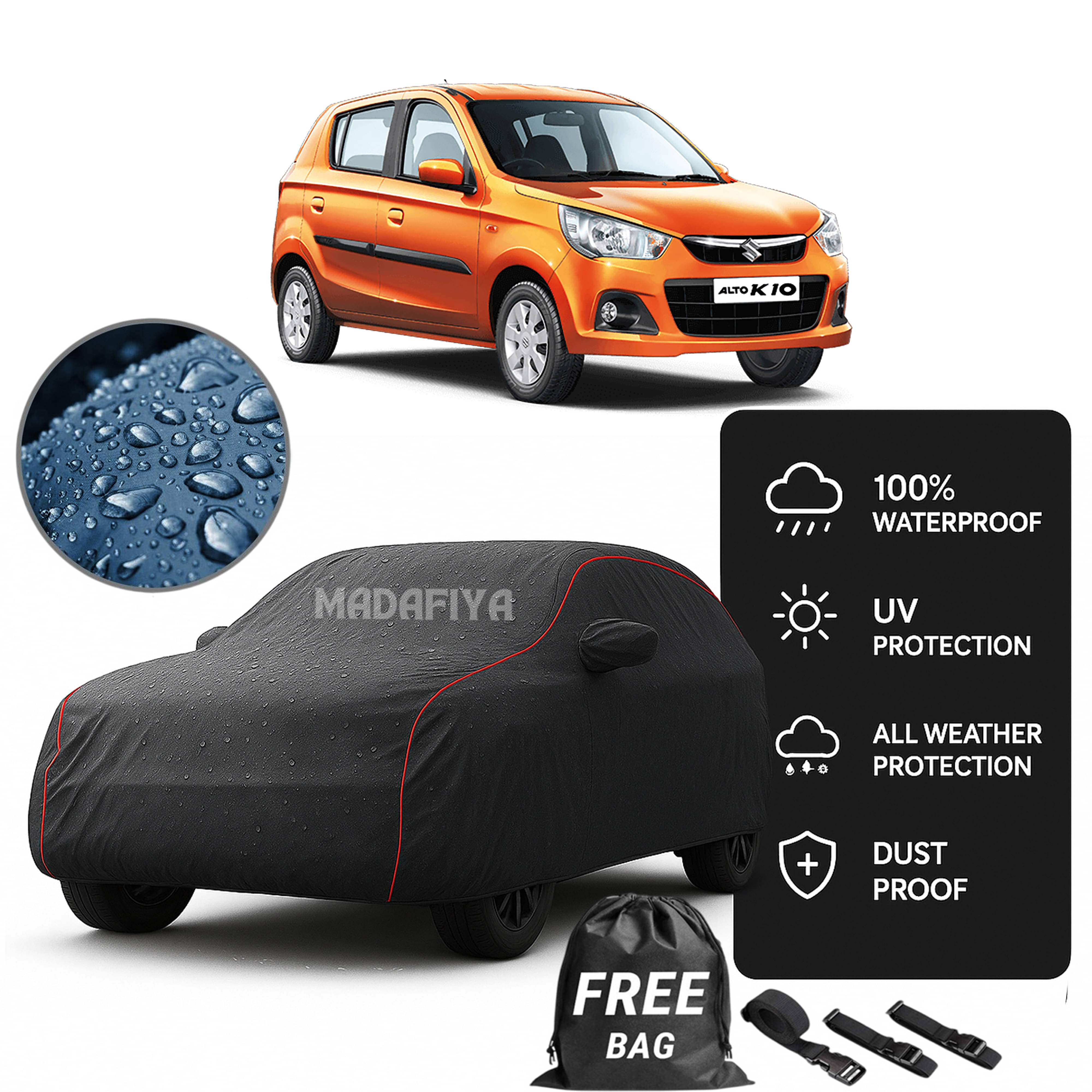     			Madafiya Car Cover Compatible With Maruti Suzuki Alto 800 Waterproof & Uv-Resistant All-Season Protection (Grey, Pack of 1)