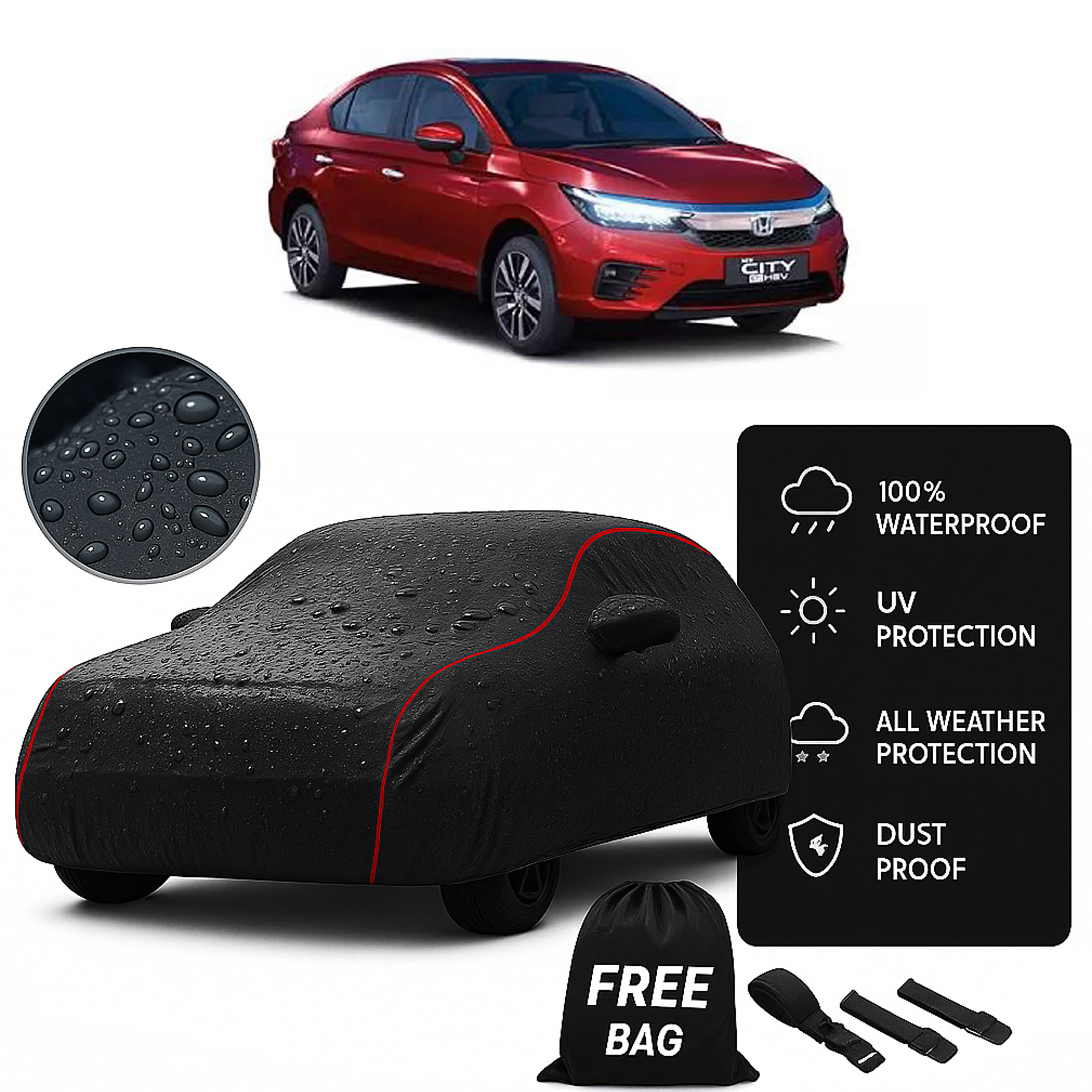     			Madafiya Car Cover Compatible With Honda-City-Hybrid-Ehev Waterproof & Uv-Resistant All-Season Protection (Black, Pack of 1)