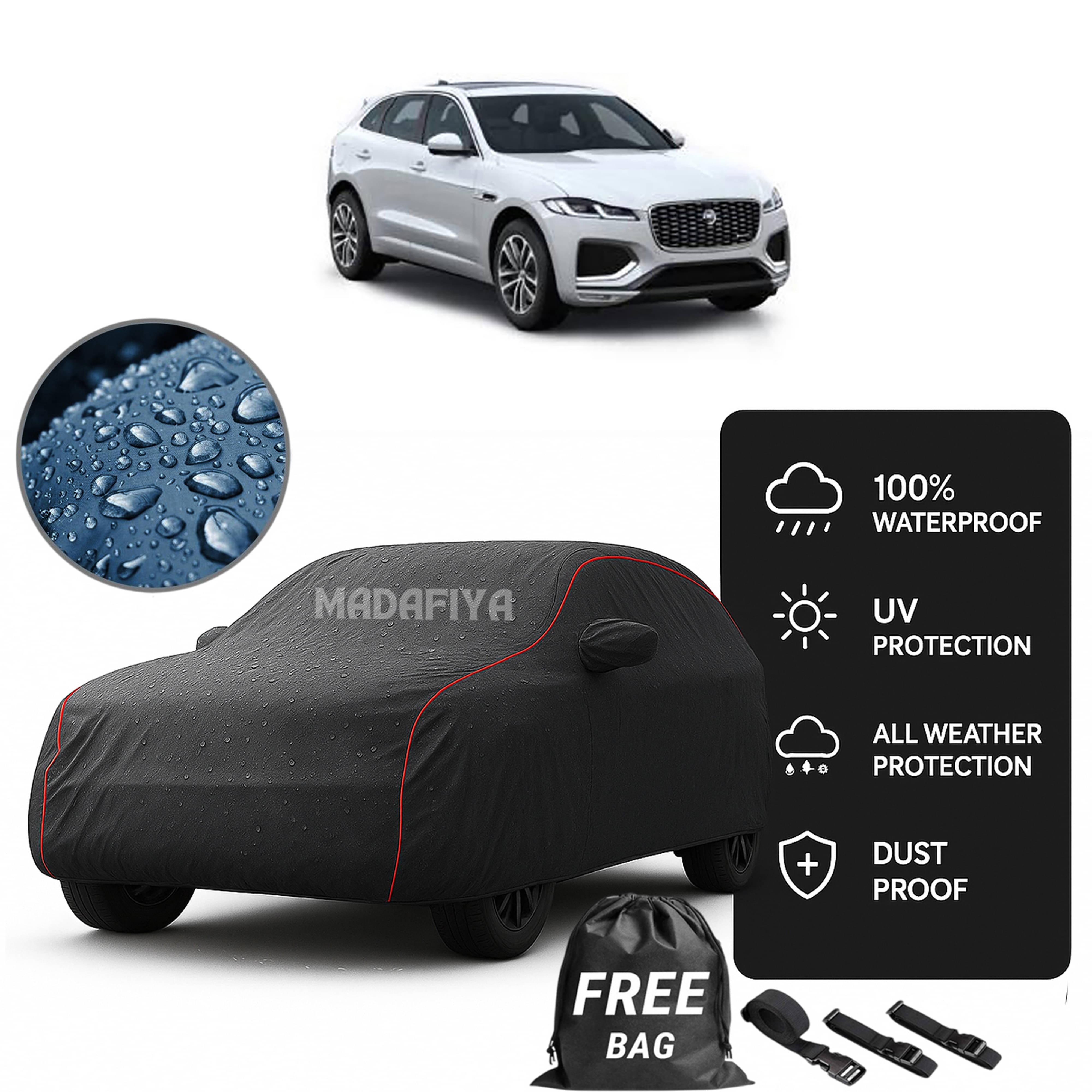     			Madafiya Car Cover Compatible With Jaguar-F-Pace Waterproof & Uv-Resistant All-Season Protection (Grey, Pack of 1)