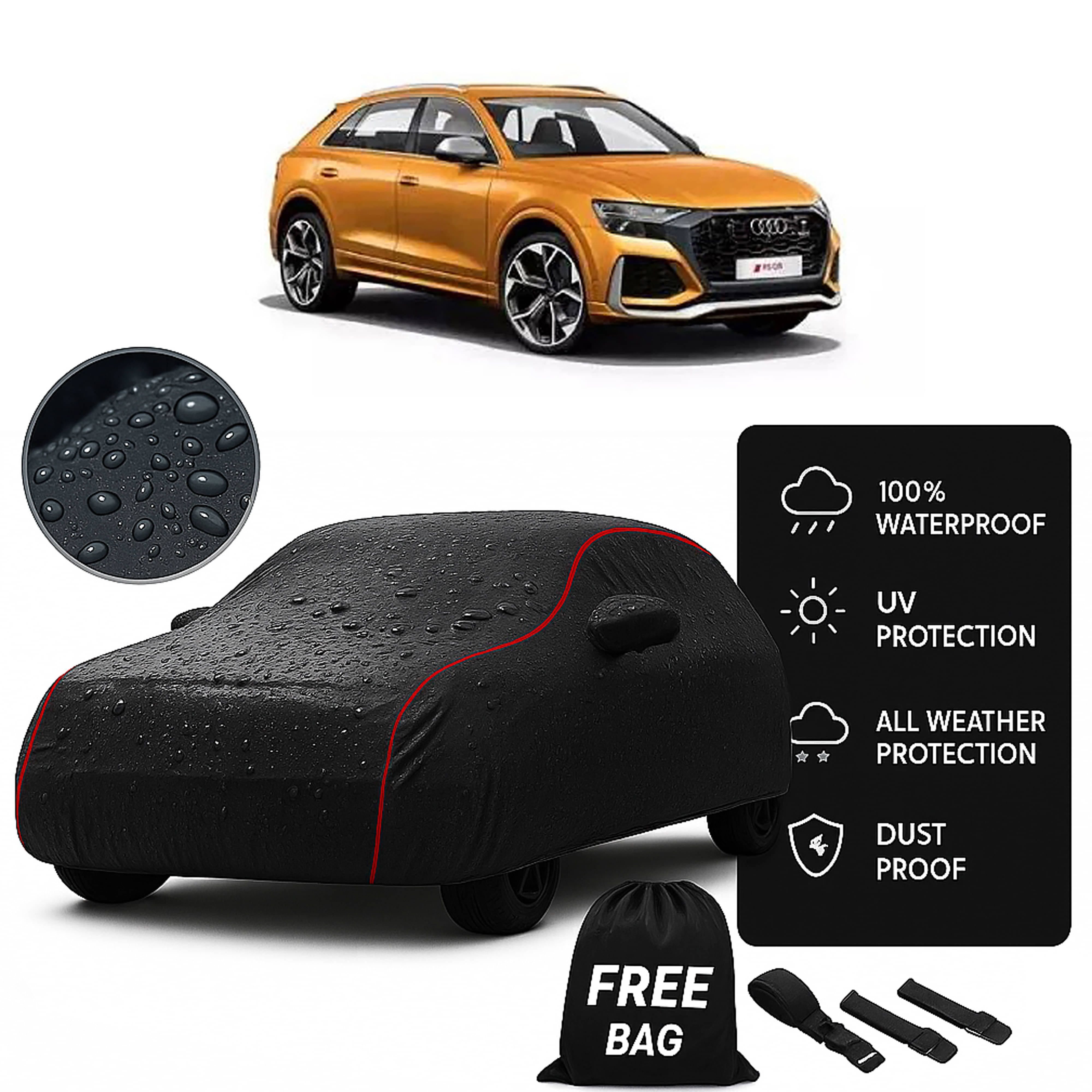     			Madafiya Car Cover Compatible With Audi-Rs-Q8 Waterproof & Uv-Resistant All-Season Protection (Black, Pack of 1)