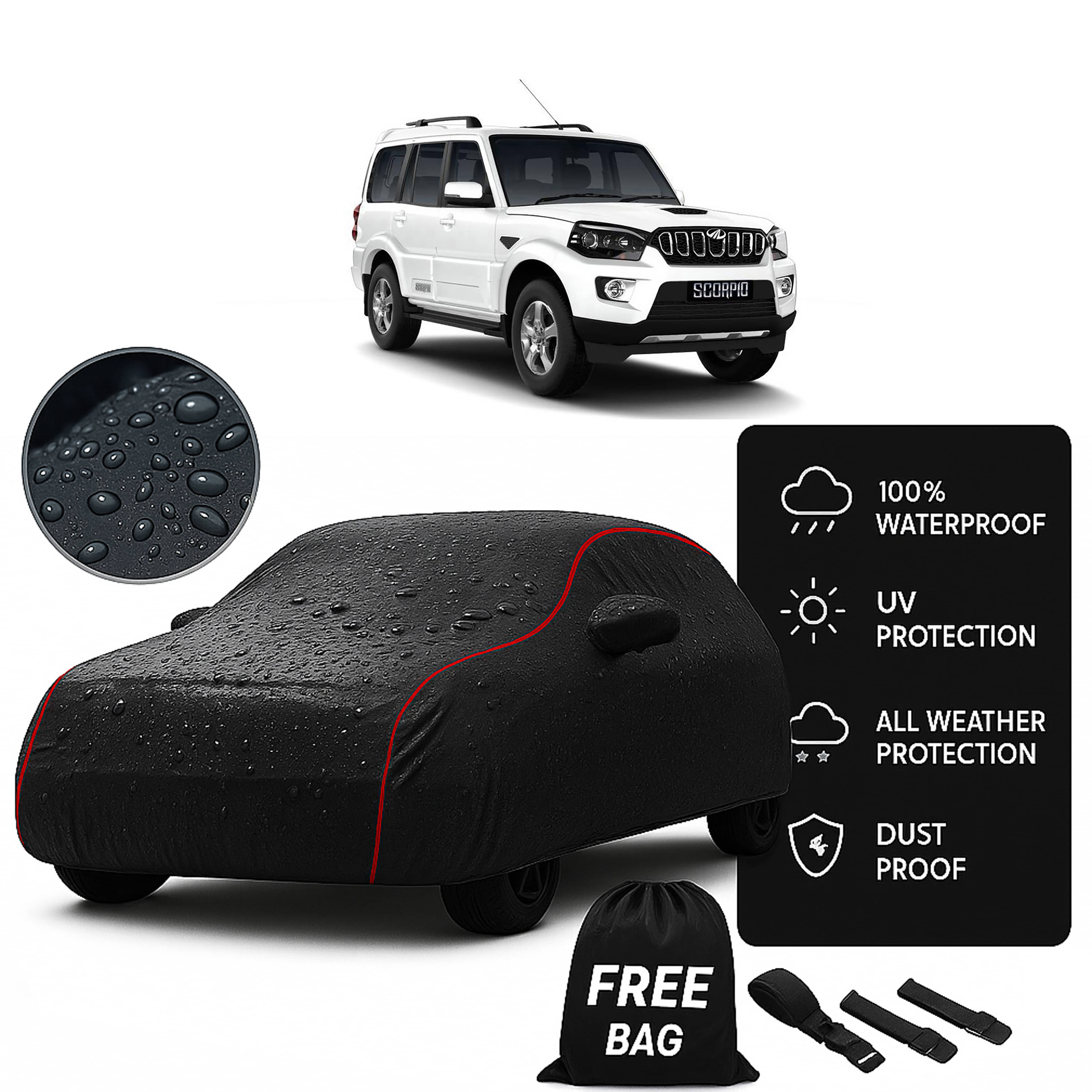     			Madafiya Car Cover Compatible With Mahindra Scorpio New Waterproof & Uv-Resistant All-Season Protection (Black, Pack of 1)