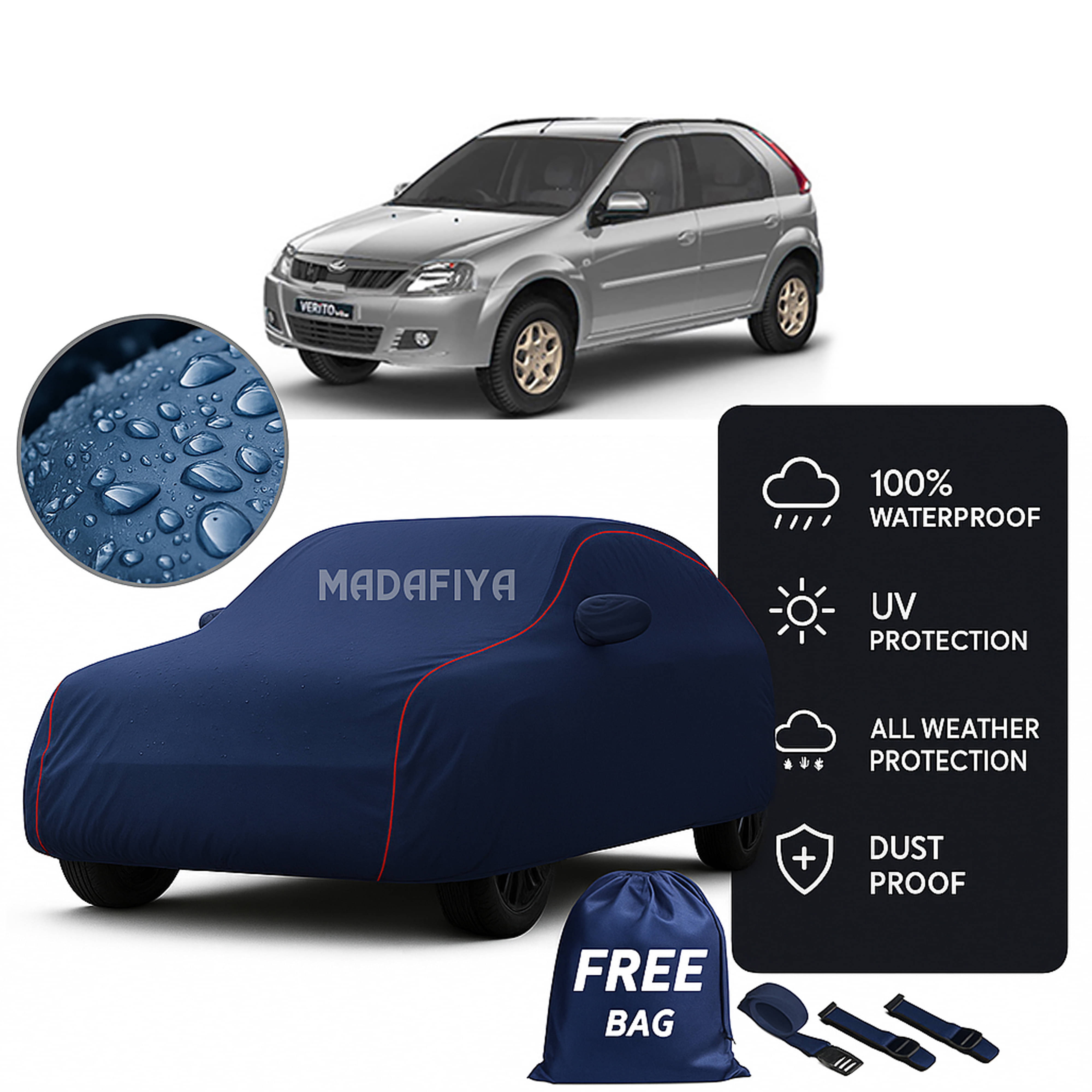    			Madafiya Car Cover Compatible With Mahindra Verito Vibe Waterproof & Uv-Resistant All-Season Protection (Blue, Pack of 1)