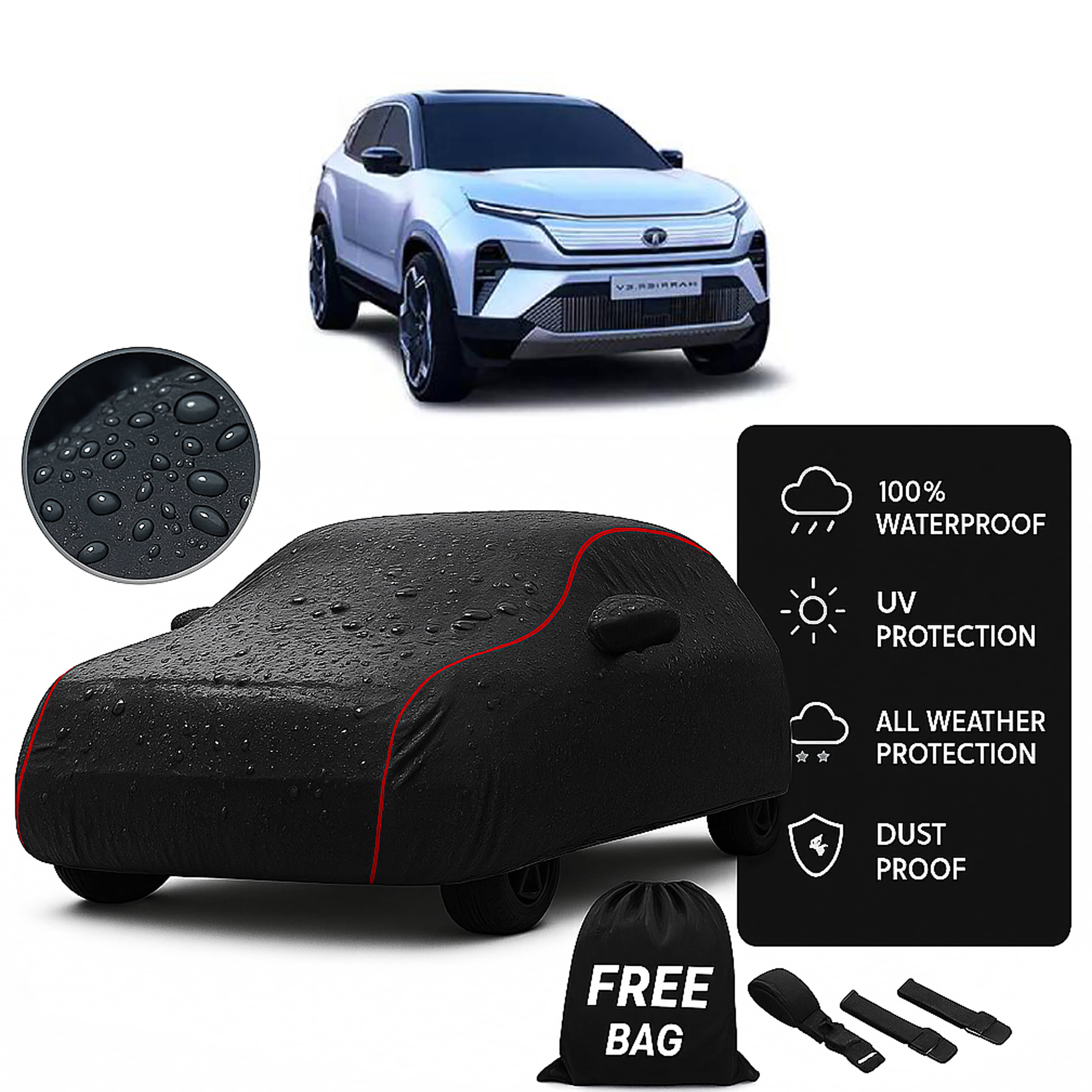     			Madafiya Car Cover Compatible With Tata Harrier Waterproof & Uv-Resistant All-Season Protection (Black, Pack of 1)