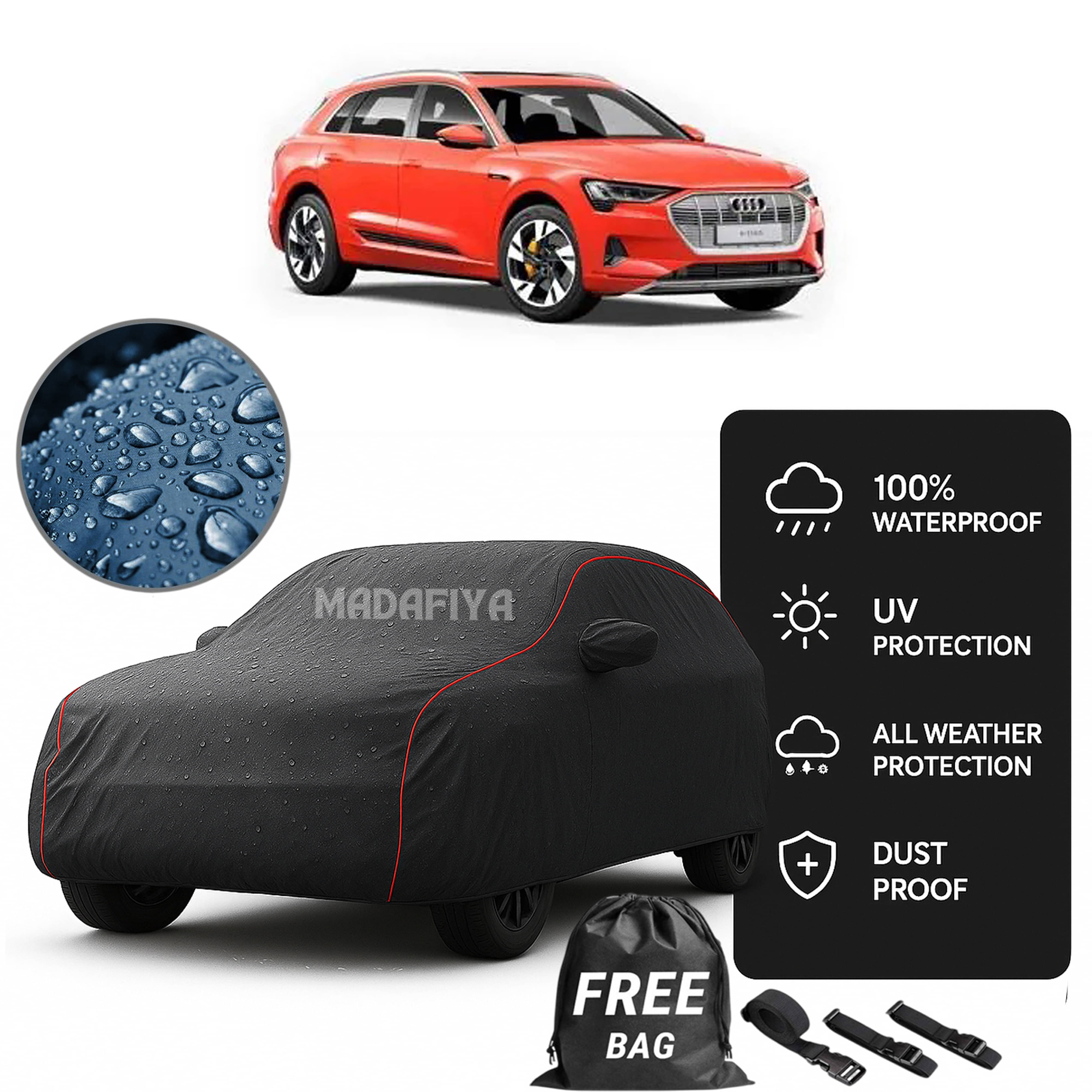    			Madafiya Car Cover Compatible With Audi-E-Tron Waterproof & Uv-Resistant All-Season Protection (Grey, Pack of 1)