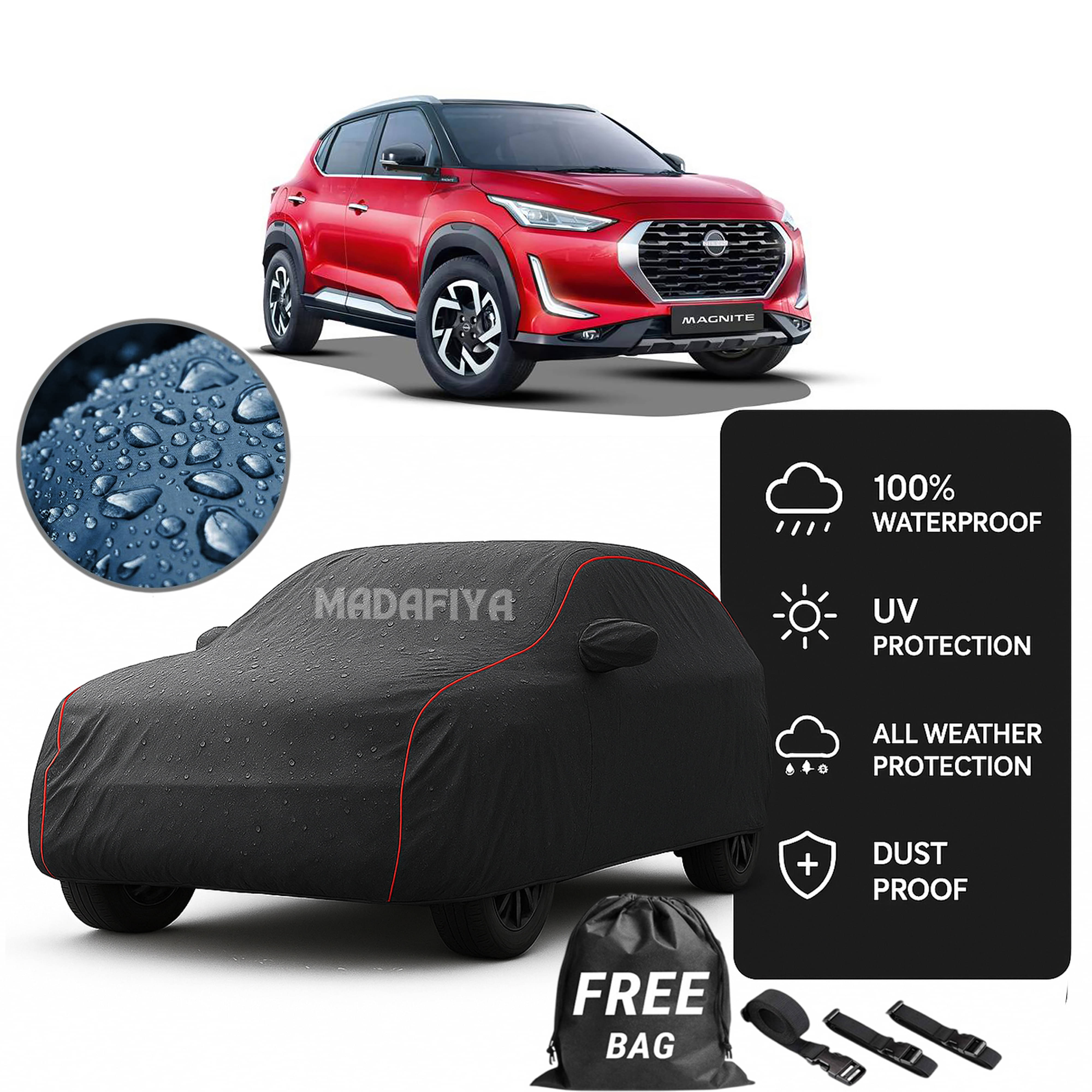     			Madafiya Car Cover Compatible With Nissan Magnite Waterproof & Uv-Resistant All-Season Protection (Grey, Pack of 1)