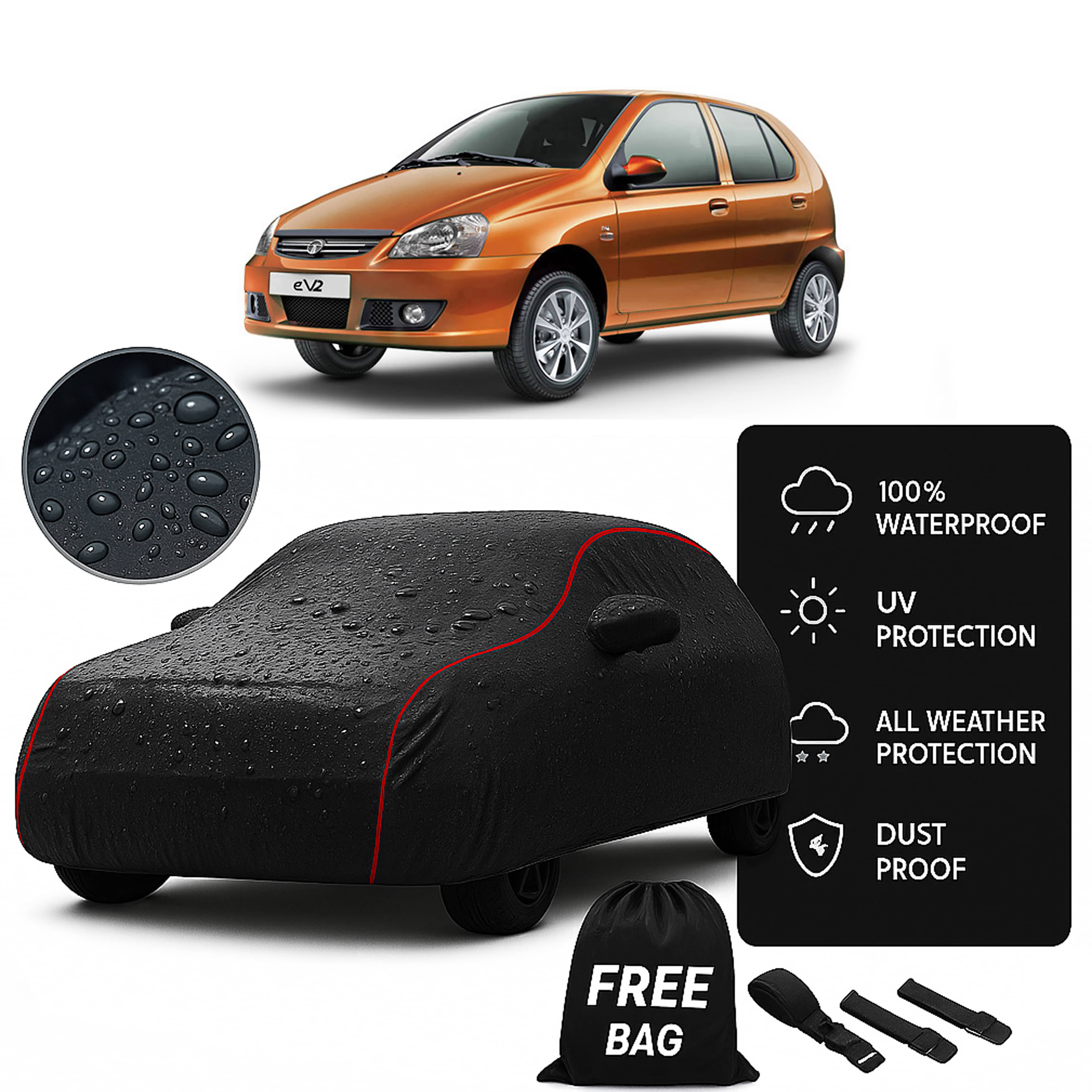     			Madafiya Car Cover Compatible With Tata Indica Waterproof & Uv-Resistant All-Season Protection (Black, Pack of 1)