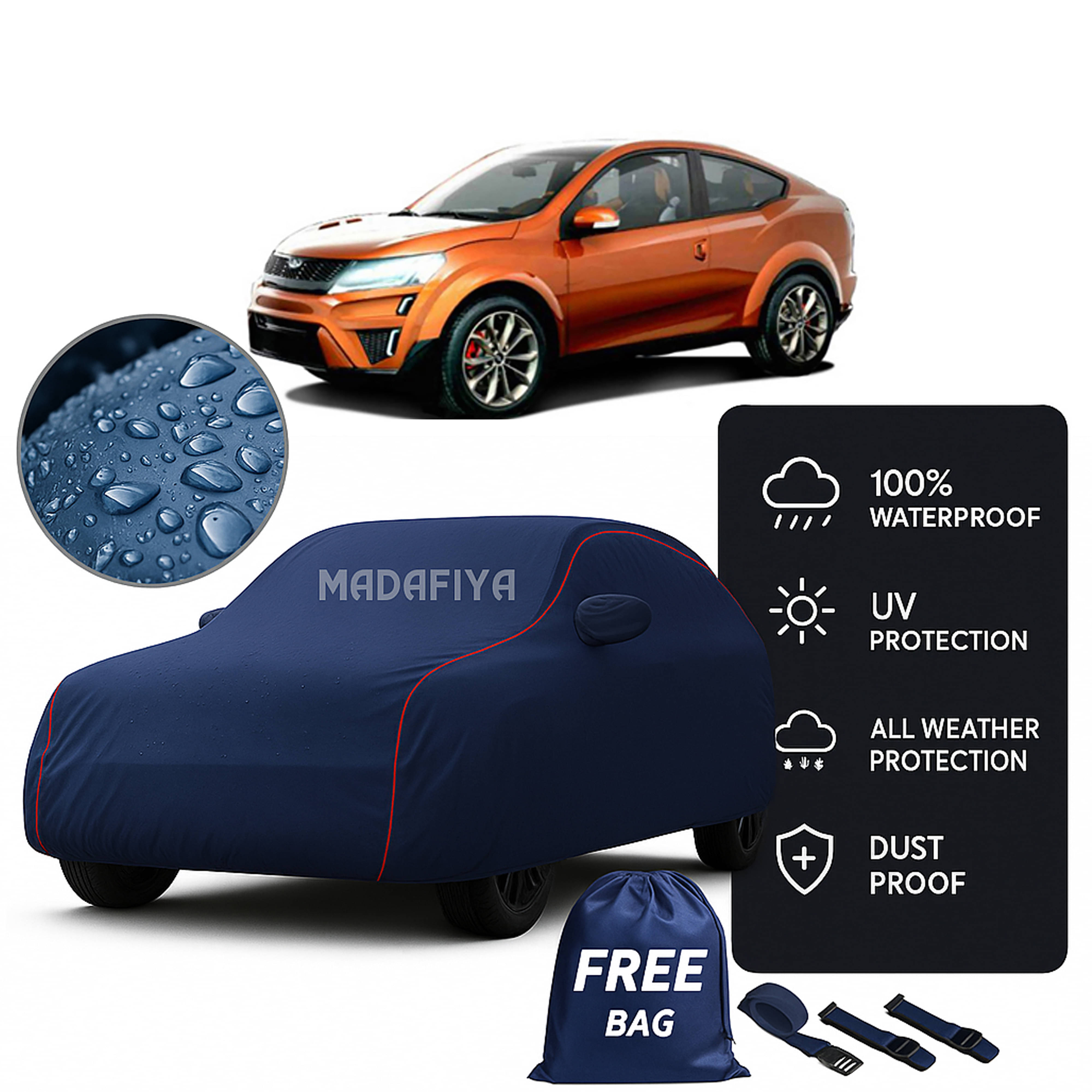     			Madafiya Car Cover Compatible With Mahindra Xuv Aero Waterproof & Uv-Resistant All-Season Protection (Blue, Pack of 1)