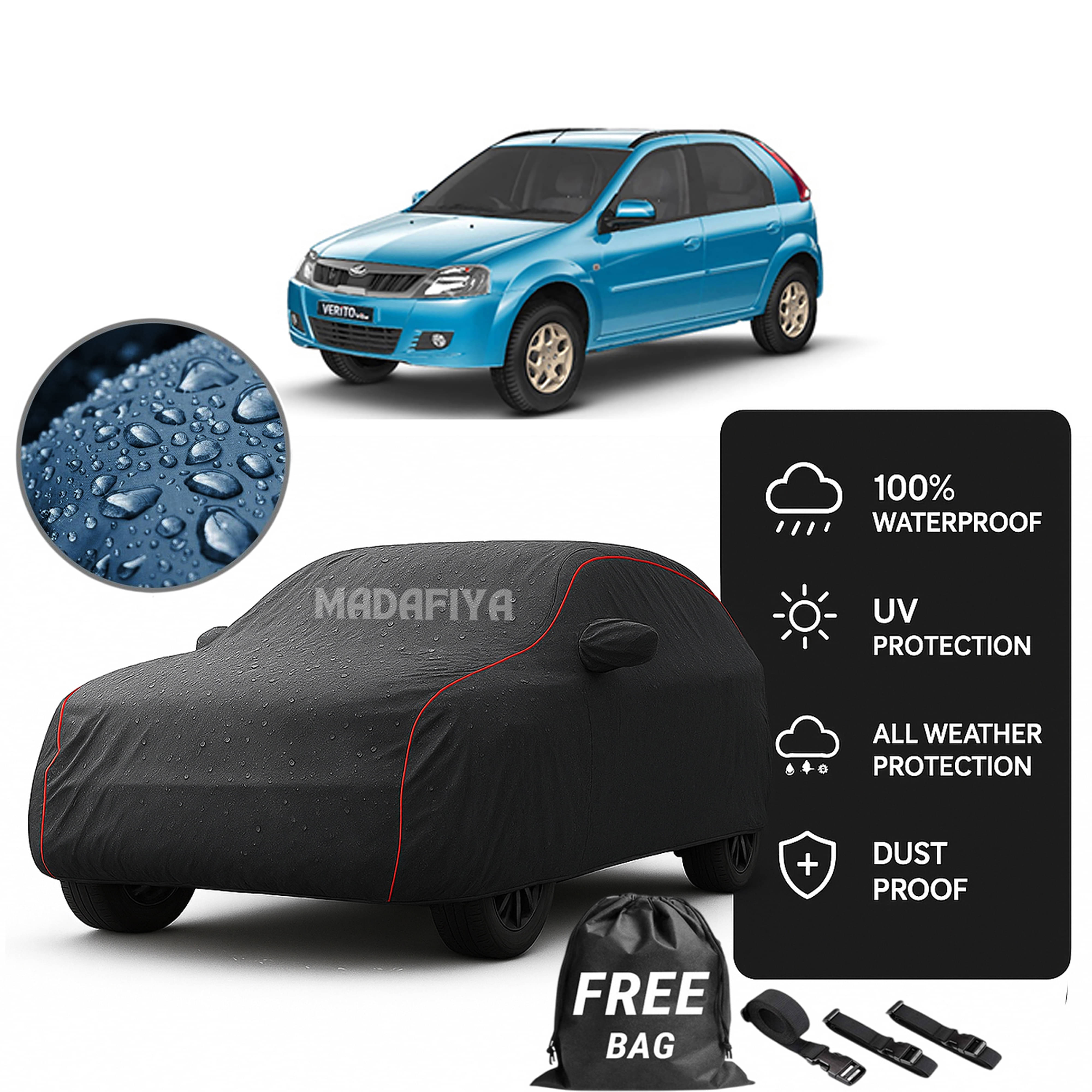     			Madafiya Car Cover Compatible With Mahindra Verito Waterproof & Uv-Resistant All-Season Protection (Grey, Pack of 1)