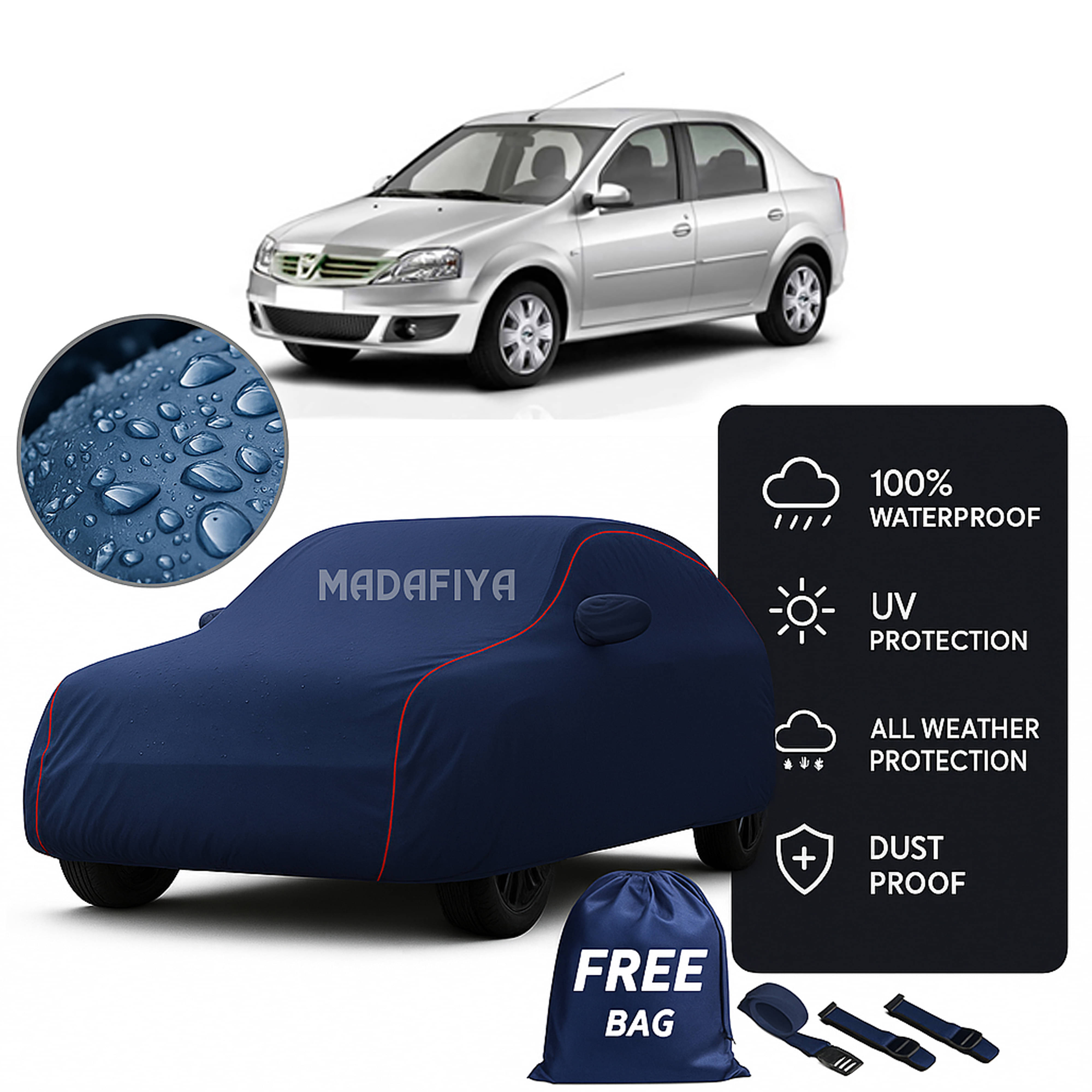     			Madafiya Car Cover Compatible With Mahindra Verito Vibe Cs Waterproof & Uv-Resistant All-Season Protection (Blue, Pack of 1)