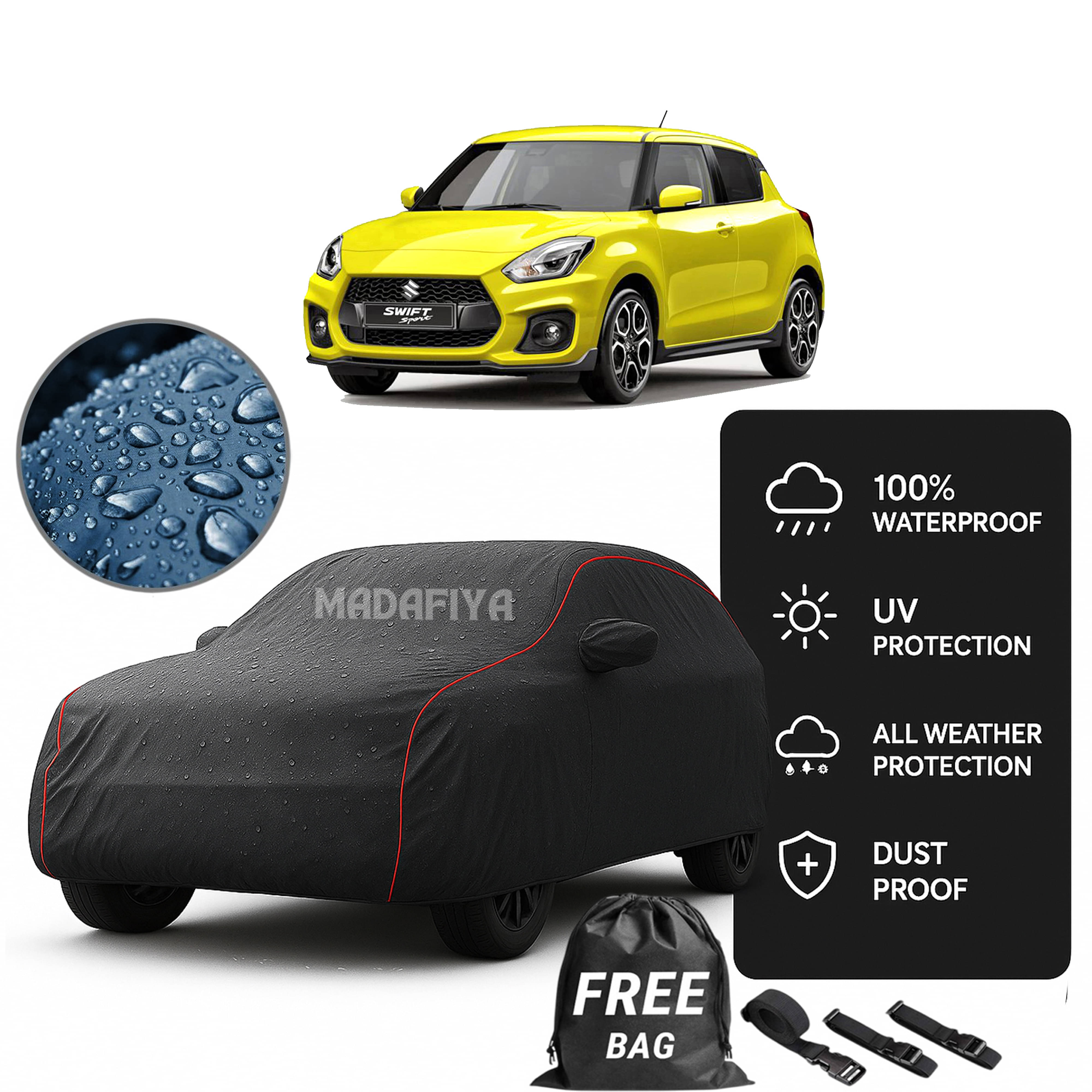     			Madafiya Car Cover Compatible With Maruti New Swift Waterproof & Uv-Resistant All-Season Protection (Grey, Pack of 1)
