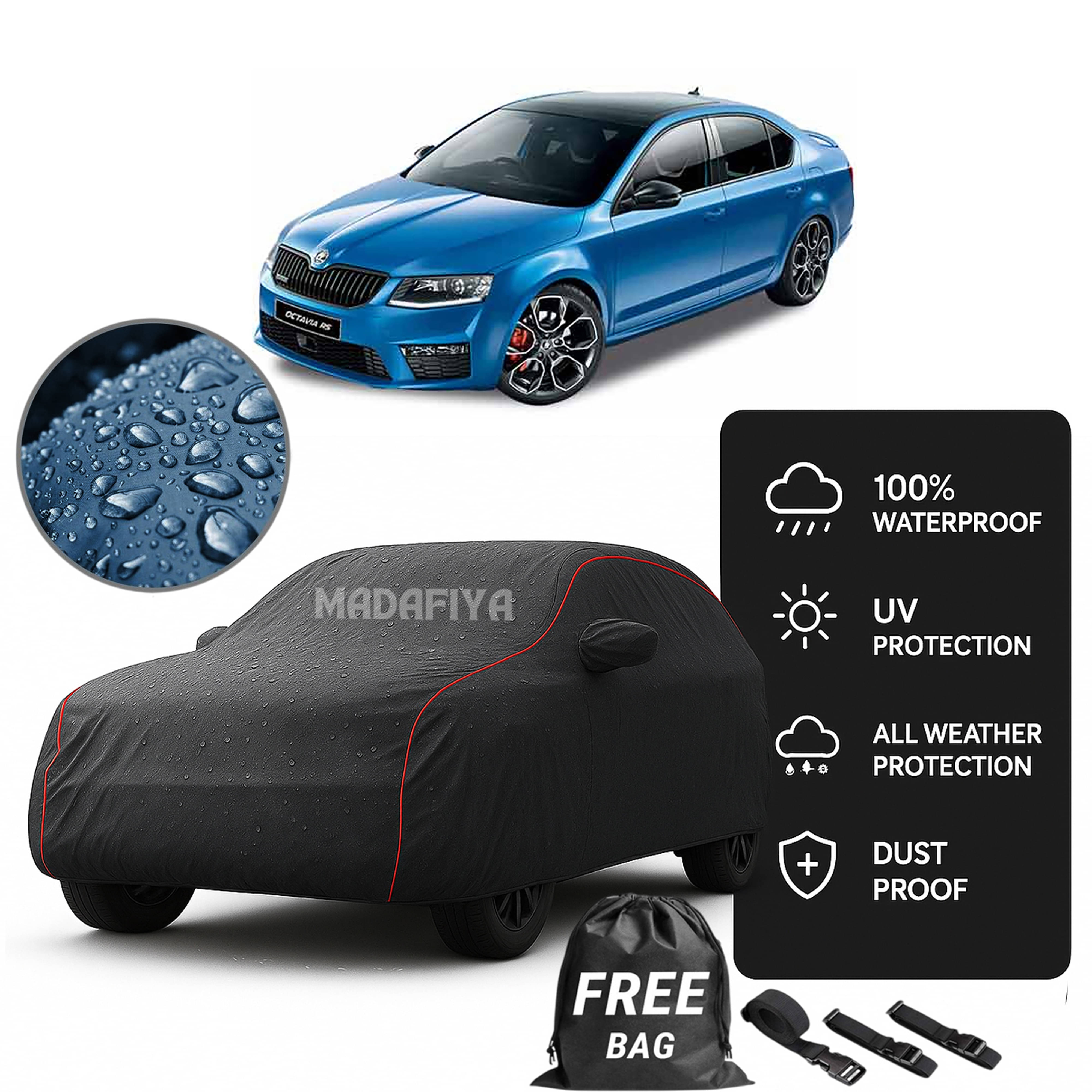     			MADAFIYA Car Body Cover for Skoda All Car Models With Mirror Pocket ( Pack of 1 ) , Grey