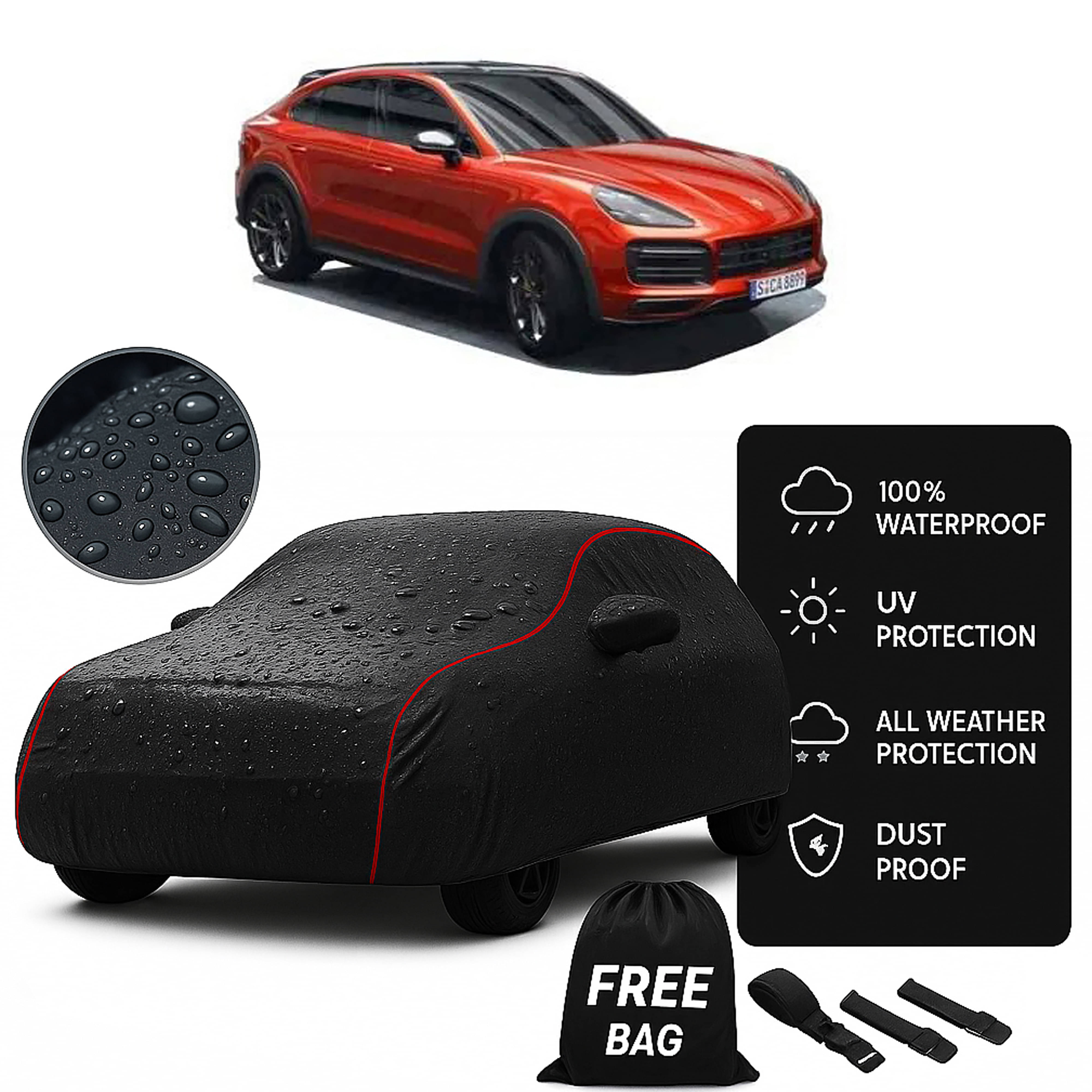     			MADAFIYA Car Body Cover for Porsche All Car Models With Mirror Pocket ( Pack of 1 ) , Black