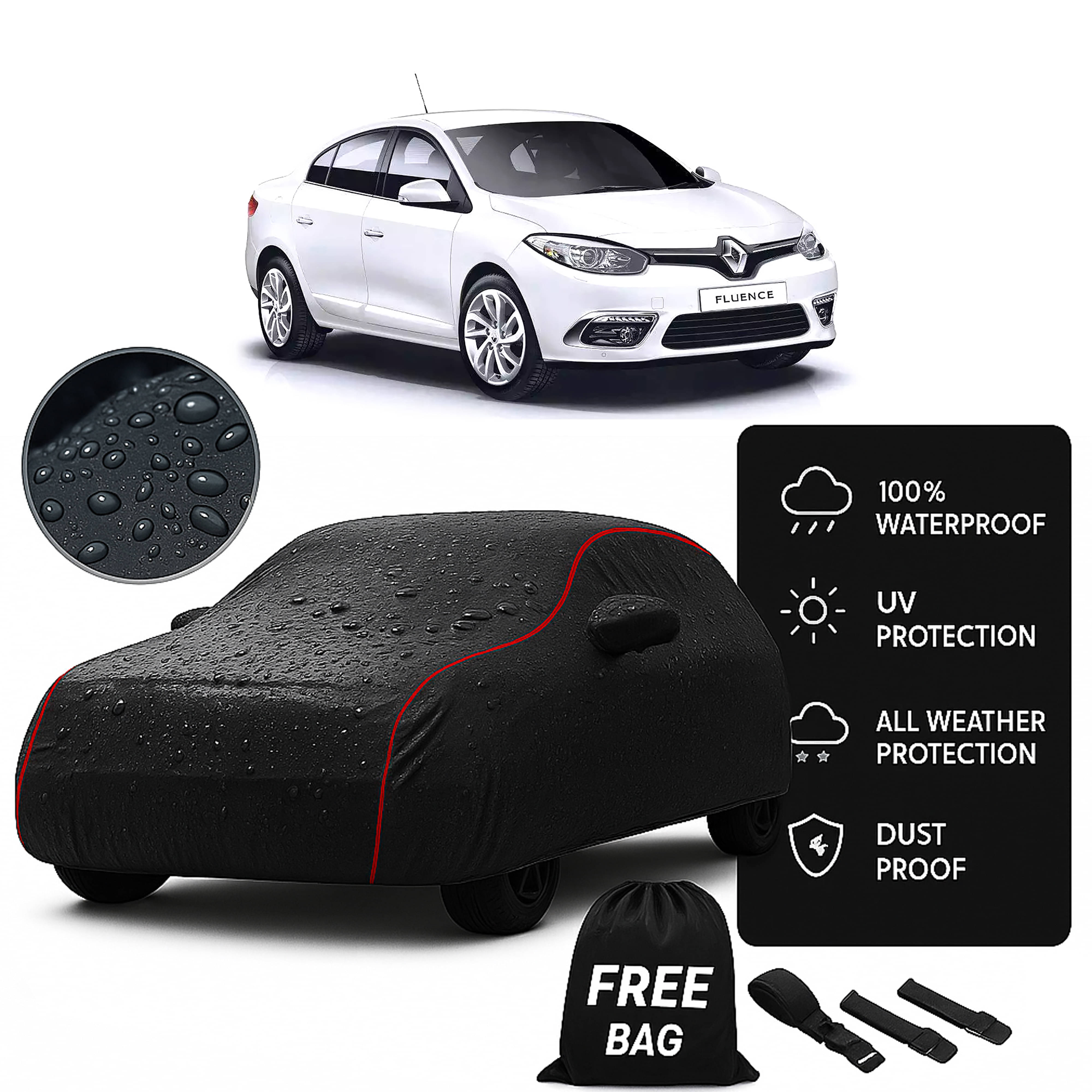     			MADAFIYA Car Body Cover for Renault All Car Models With Mirror Pocket ( Pack of 1 ) , Black