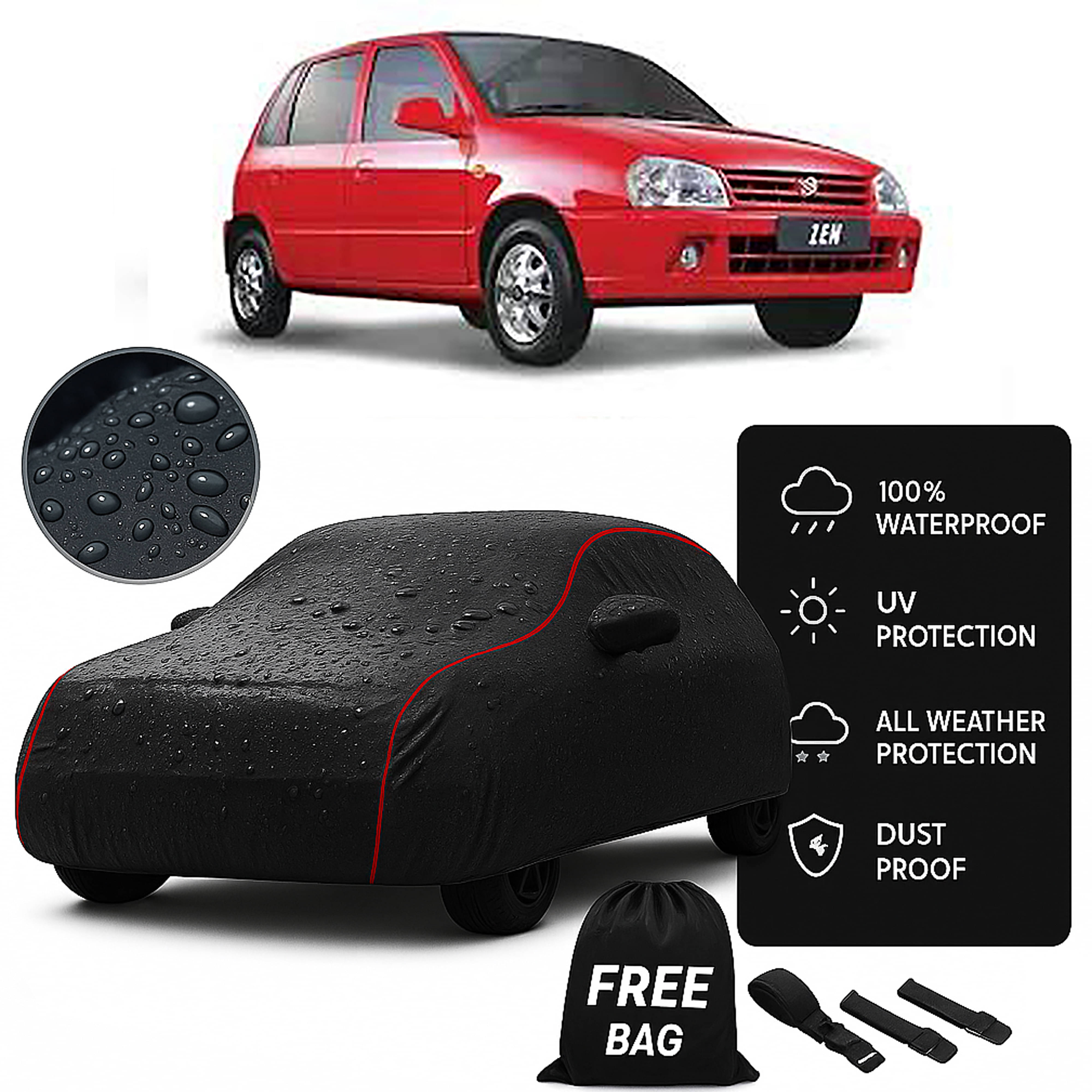    			MADAFIYA Car Body Cover for Maruti suzuki All Car Models With Mirror Pocket ( Pack of 1 ) , Black