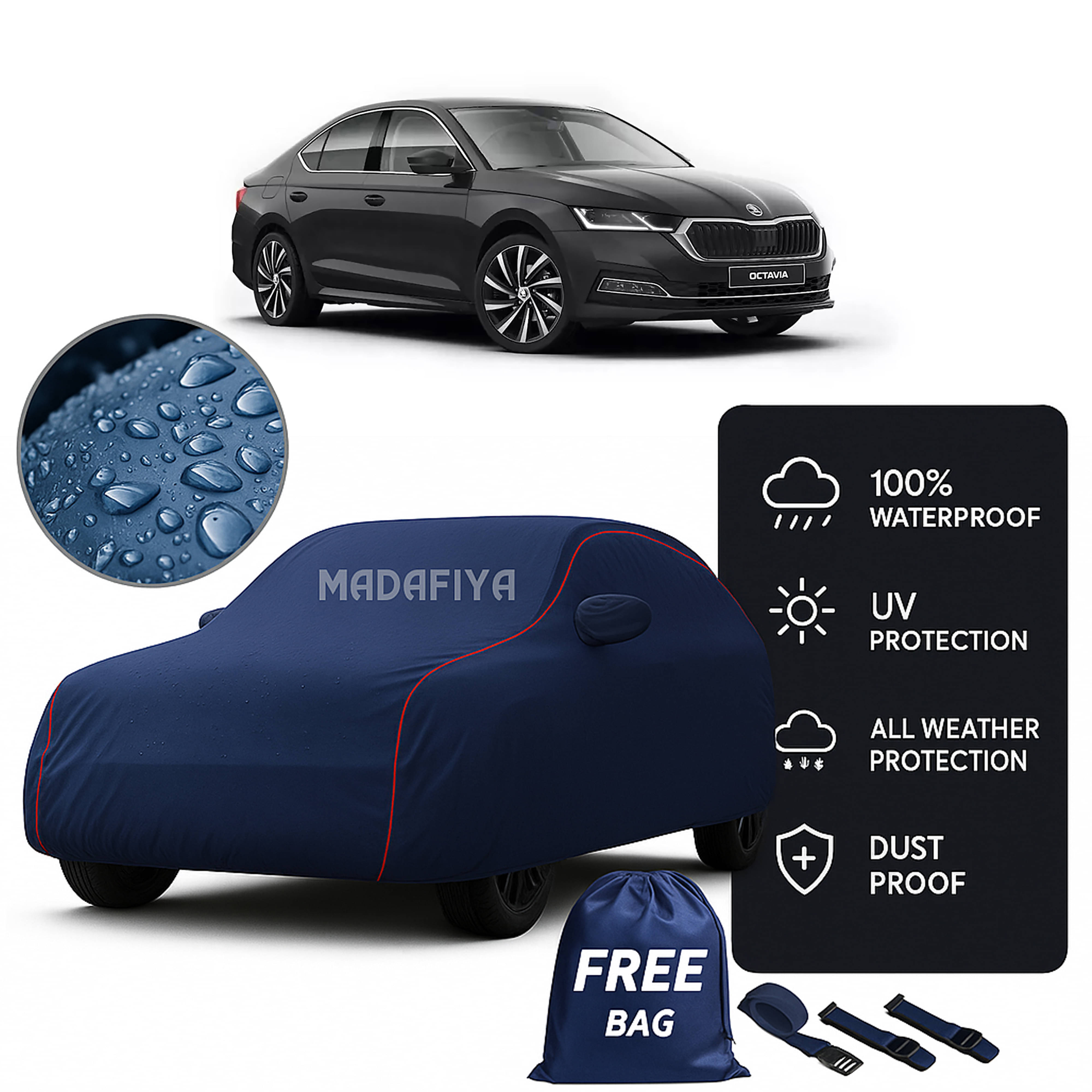     			MADAFIYA Car Body Cover for Skoda All Car Models With Mirror Pocket ( Pack of 1 ) , Blue