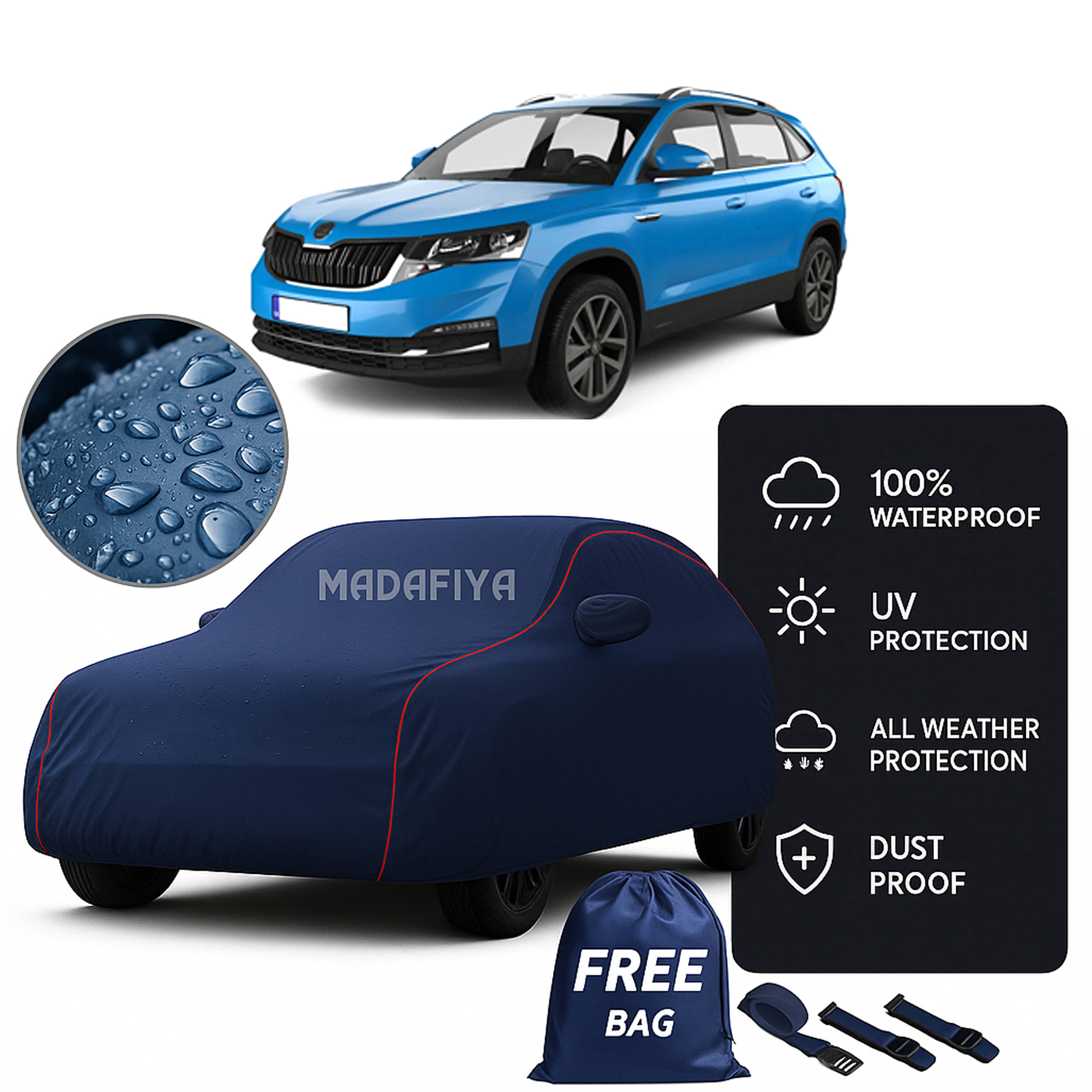     			Madafiya Car Cover Compatible With Skoda Kamiq Waterproof & Uv-Resistant All-Season Protection (Blue, Pack of 1)