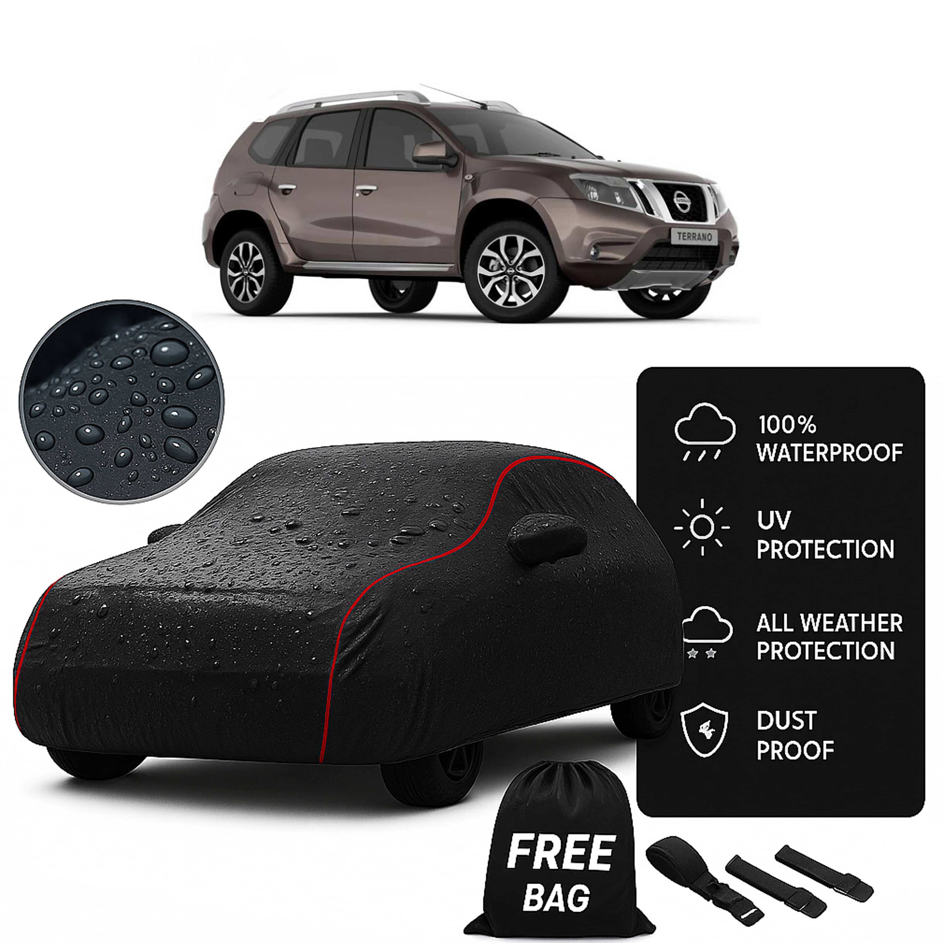     			Madafiya Car Cover Compatible With Nissan Terrano Waterproof & Uv-Resistant All-Season Protection (Black, Pack of 1)