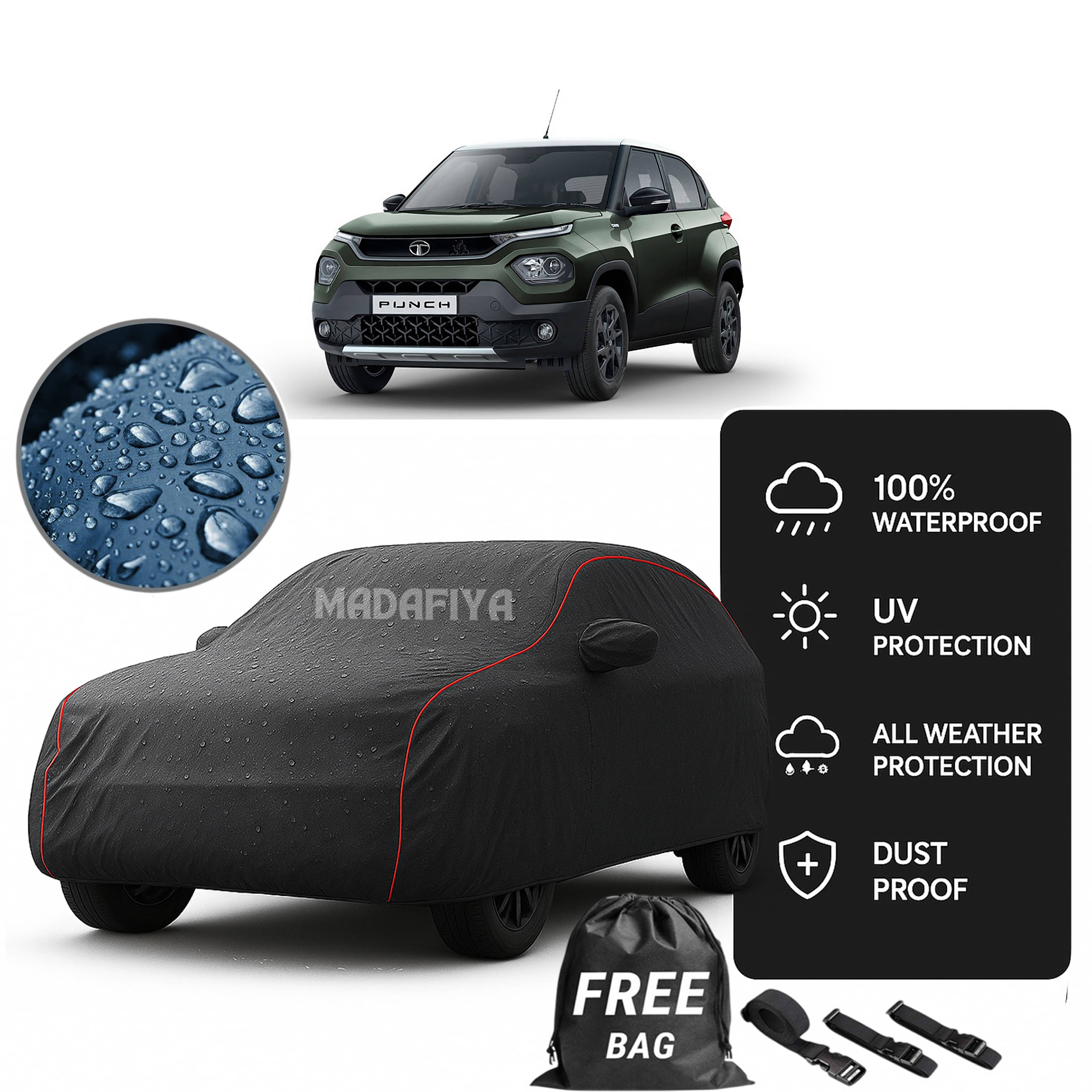     			Madafiya Car Cover Compatible With Tata Punch Waterproof & Uv-Resistant All-Season Protection (Grey, Pack of 1)