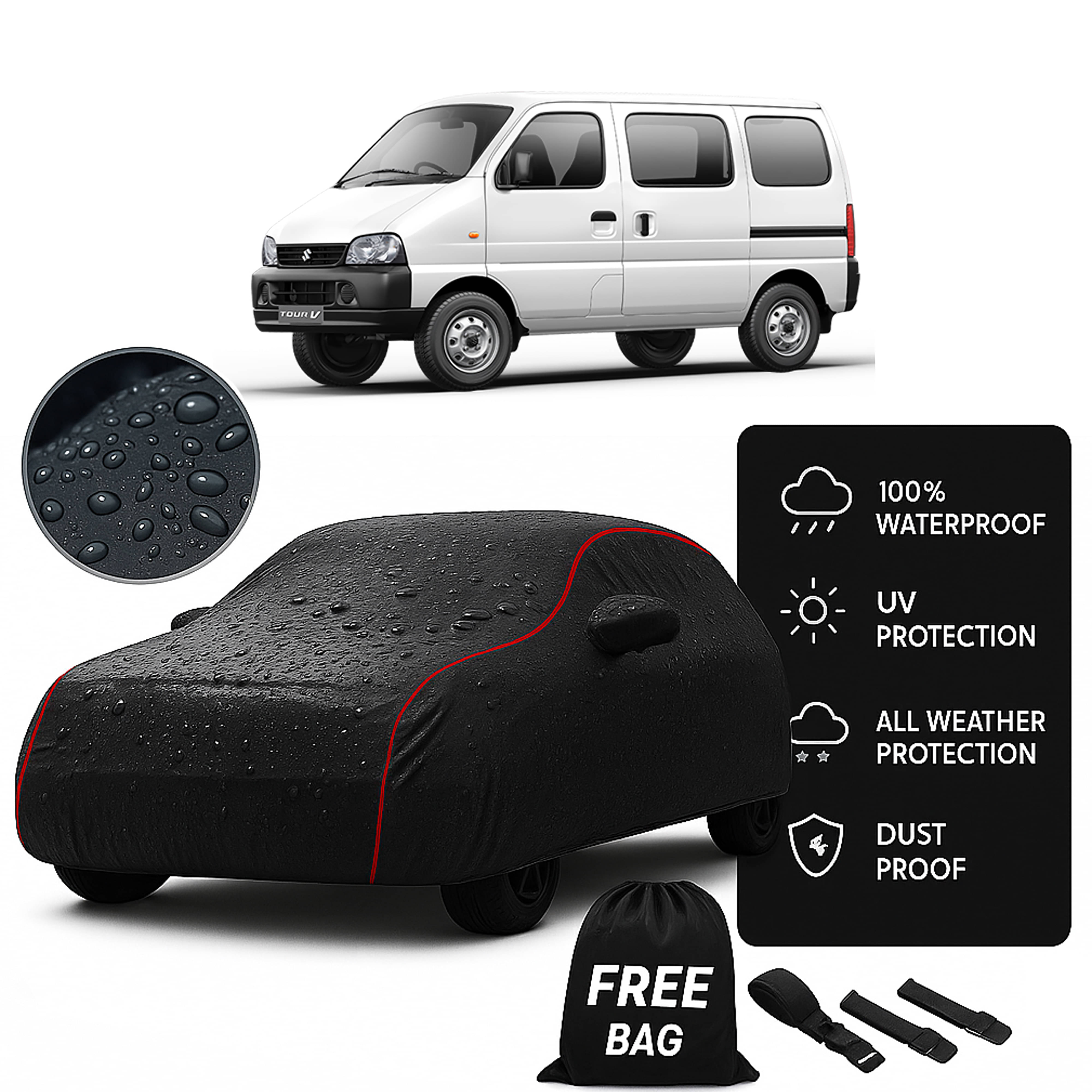     			Madafiya Car Cover Compatible With Maruti Suzuki Eeco Waterproof & Uv-Resistant All-Season Protection (Black, Pack of 1)