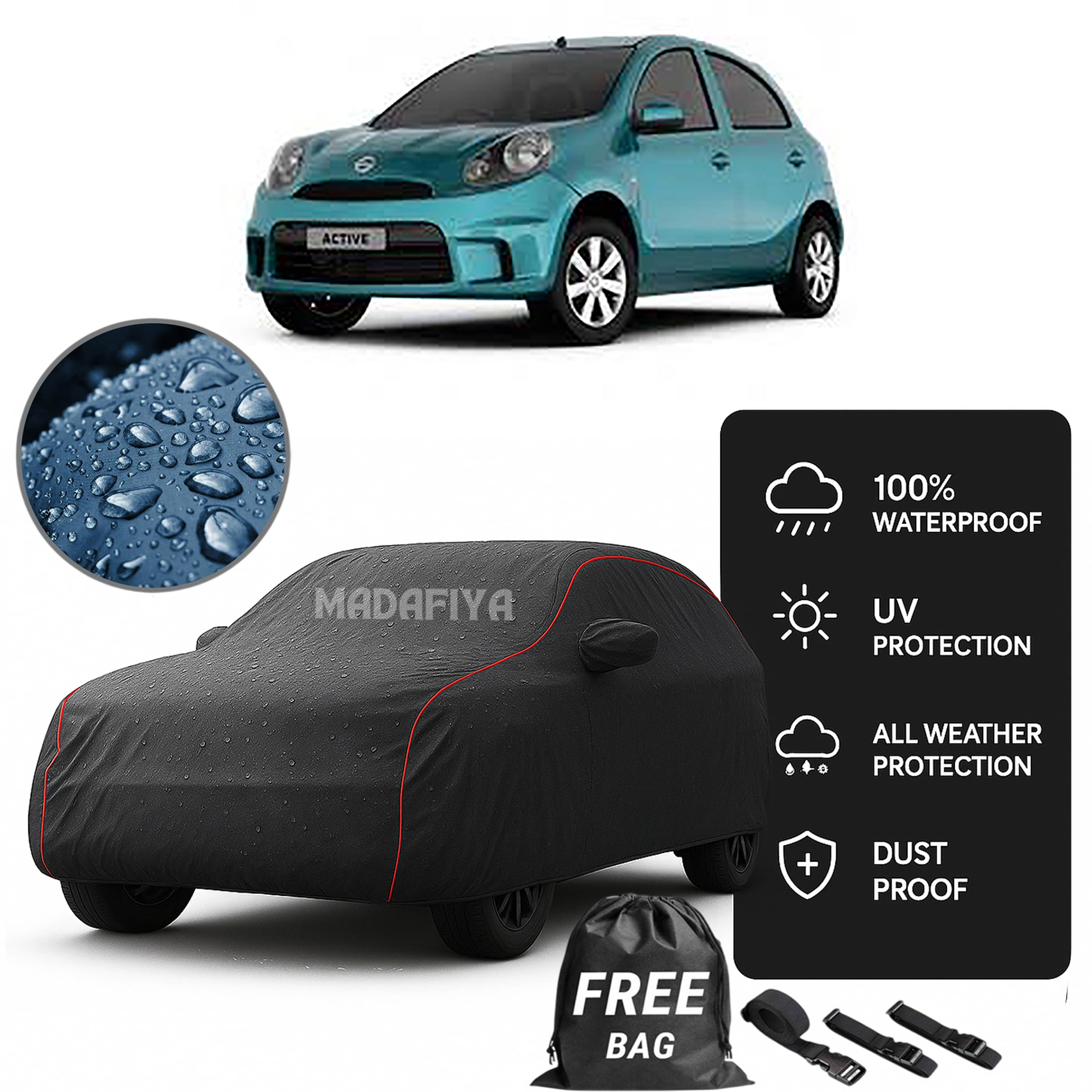     			Madafiya Car Cover Compatible With Nissan Micra Waterproof & Uv-Resistant All-Season Protection (Grey, Pack of 1)