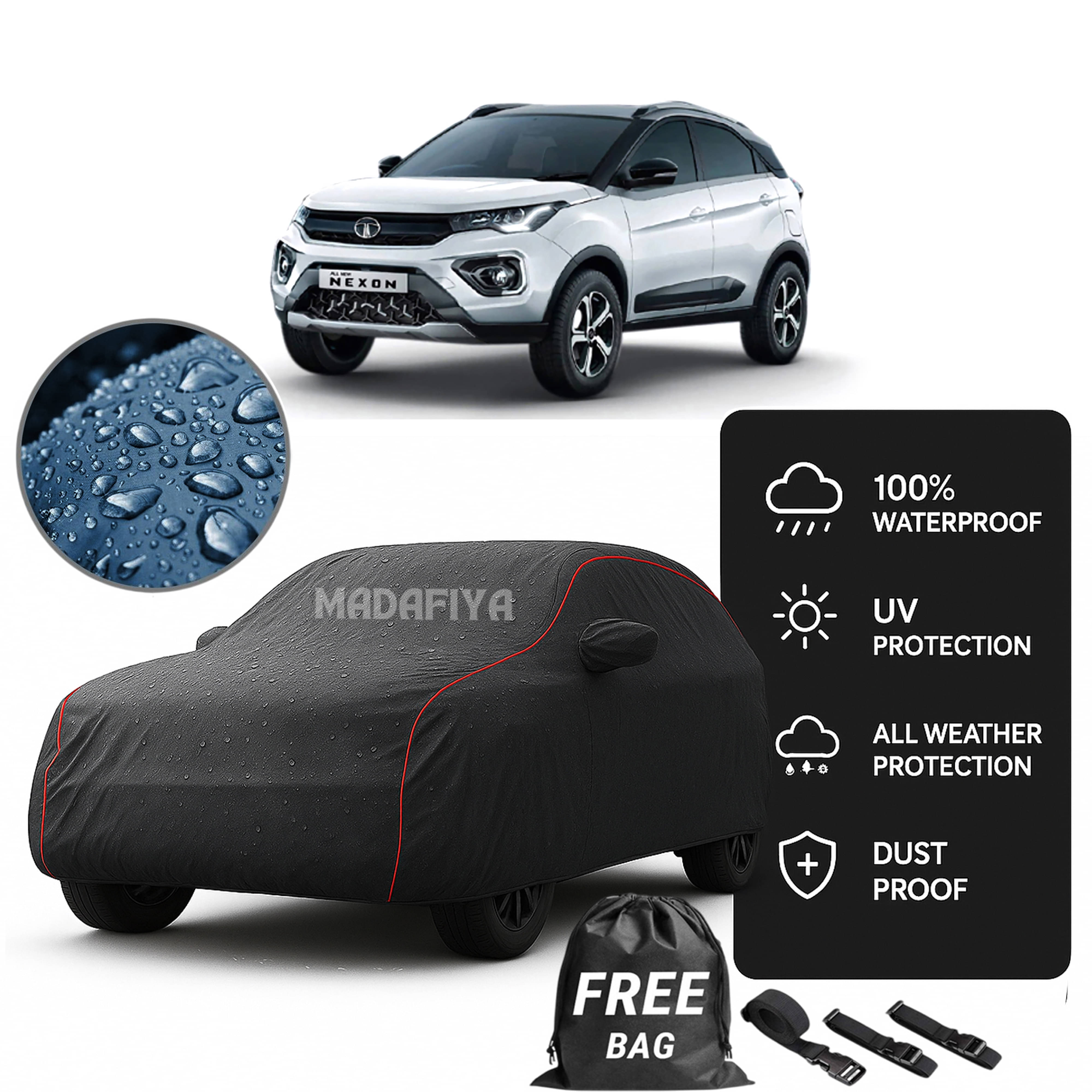     			MADAFIYA Car Body Cover for Tata All Car Models With Mirror Pocket ( Pack of 1 ) , Grey