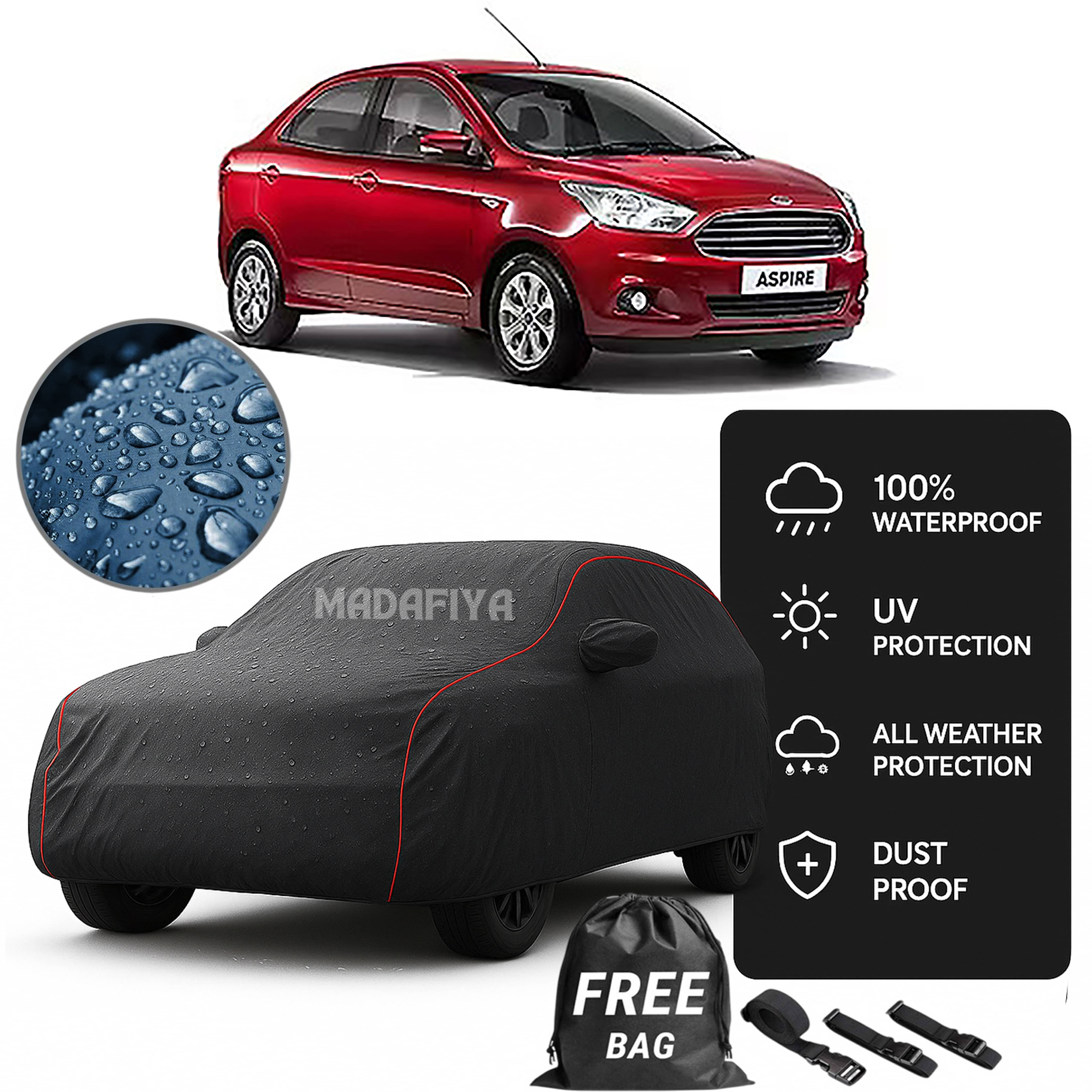     			Madafiya Car Cover Compatible With Ford Figo Waterproof & Uv-Resistant All-Season Protection (Grey, Pack of 1)