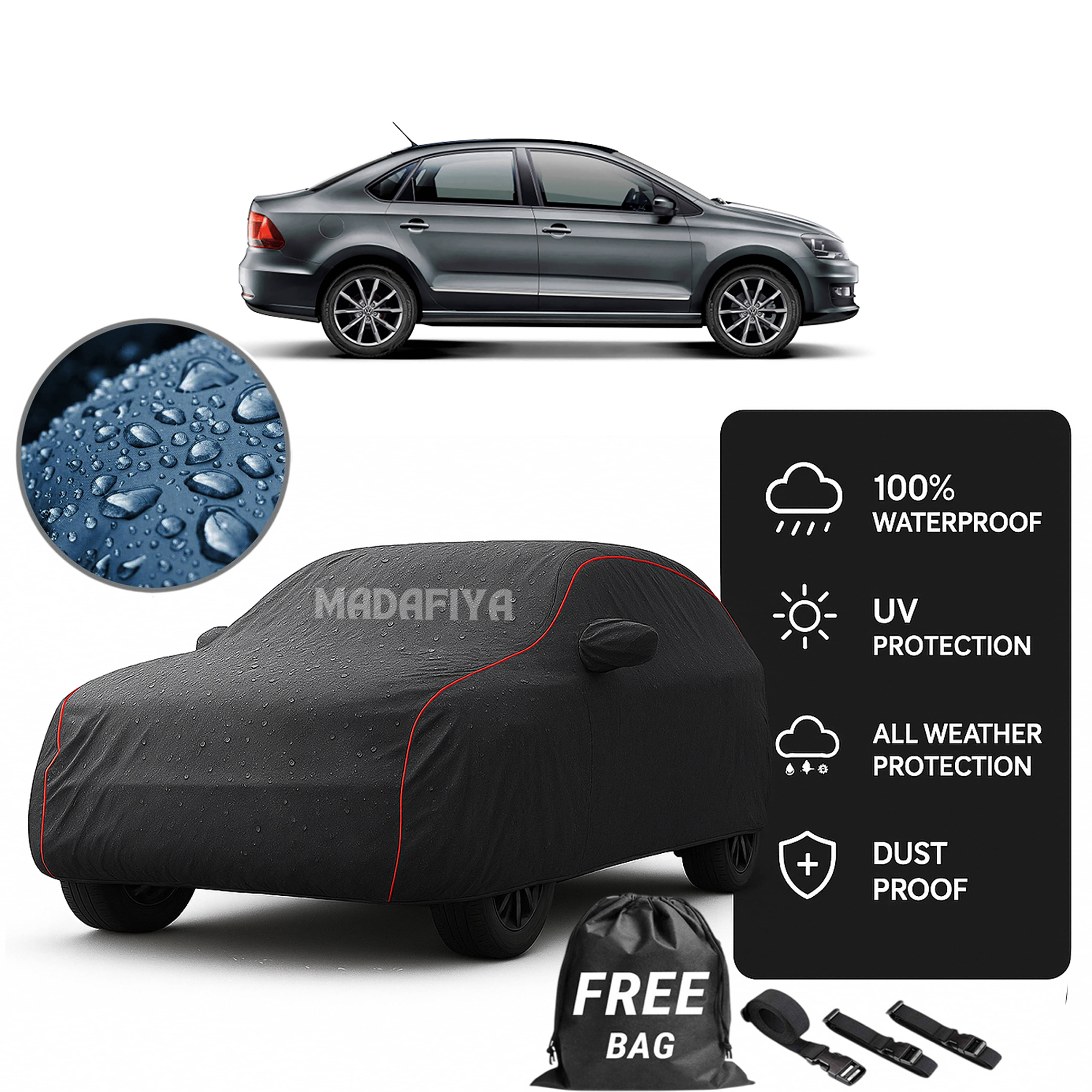     			Madafiya Car Cover Compatible With Volkswagen Vento Waterproof & Uv-Resistant All-Season Protection (Grey, Pack of 1)