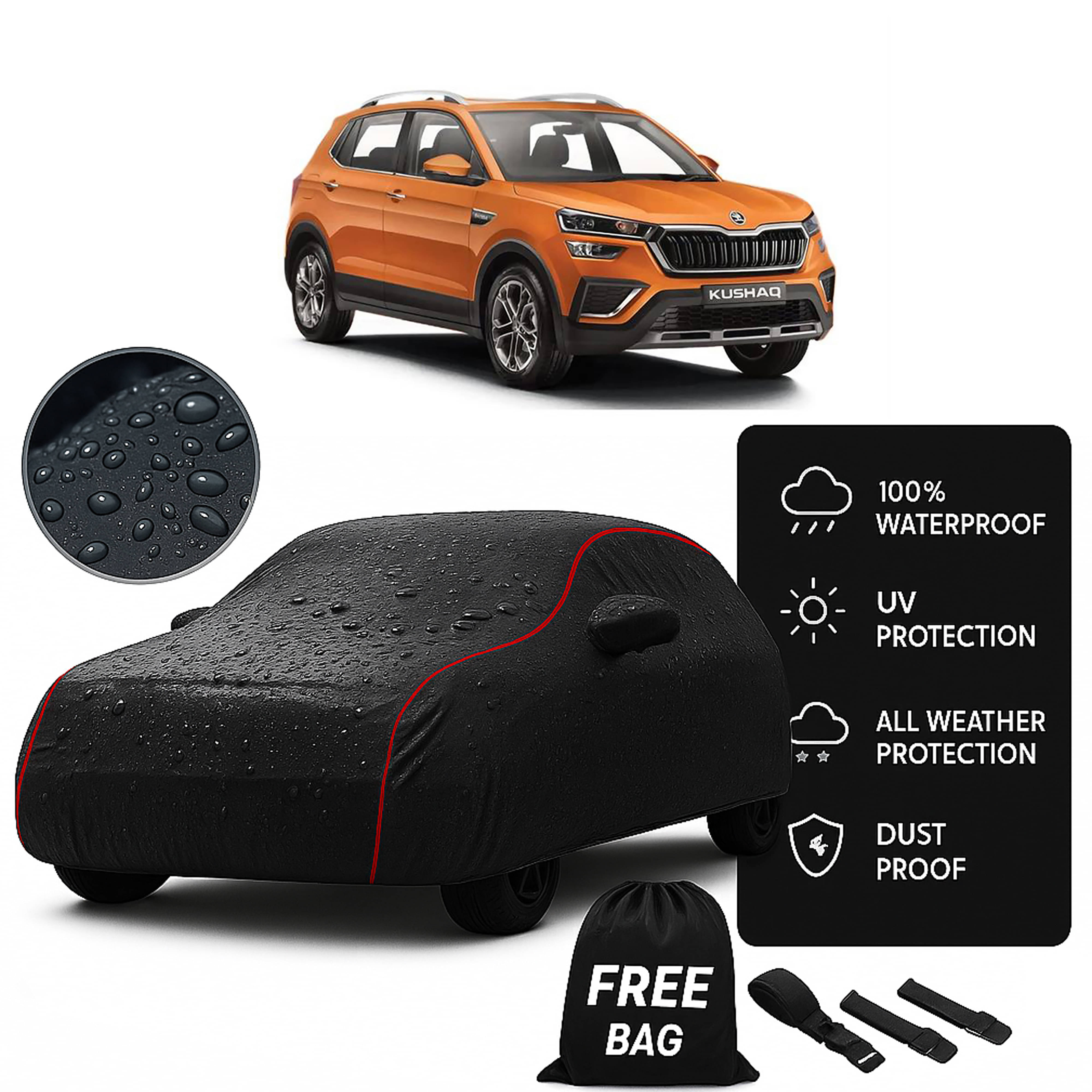     			MADAFIYA Car Body Cover for Skoda All Car Models With Mirror Pocket ( Pack of 1 ) , Black