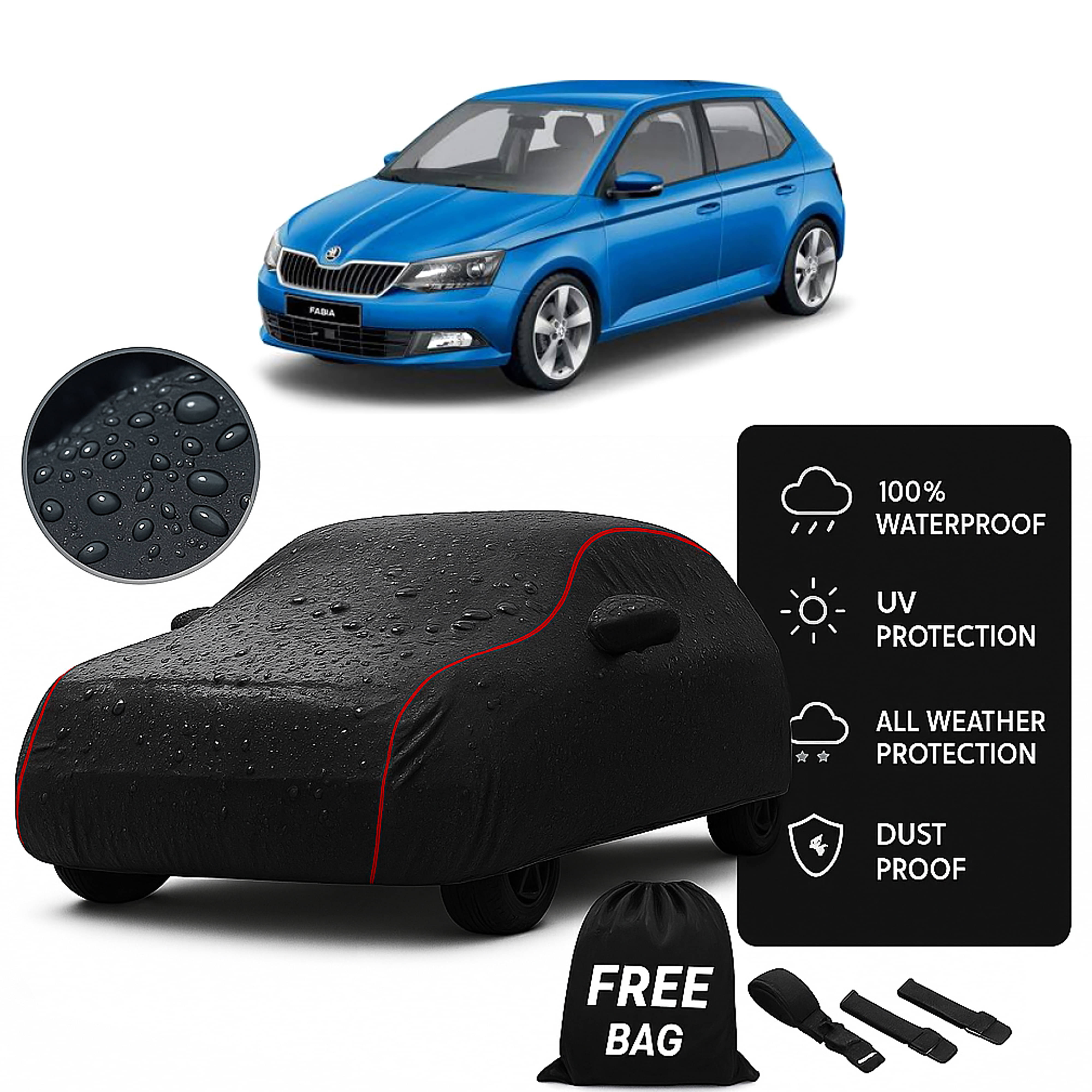     			Madafiya Car Cover Compatible With Skoda Fabia Waterproof & Uv-Resistant All-Season Protection (Black, Pack of 1)