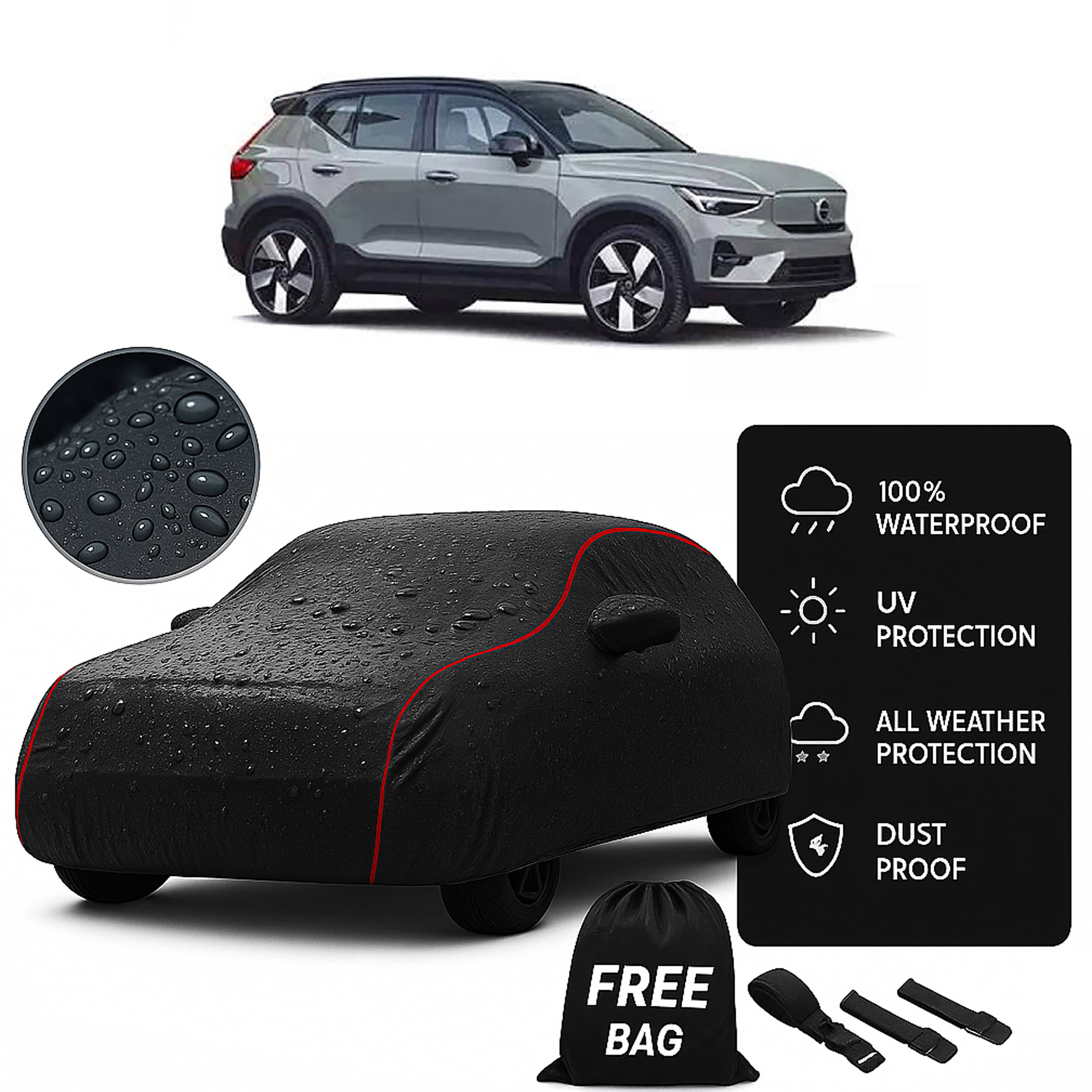     			MADAFIYA Car Body Cover for VolvoAll Brands All Car Models With Mirror Pocket ( Pack of 1 ) , Black