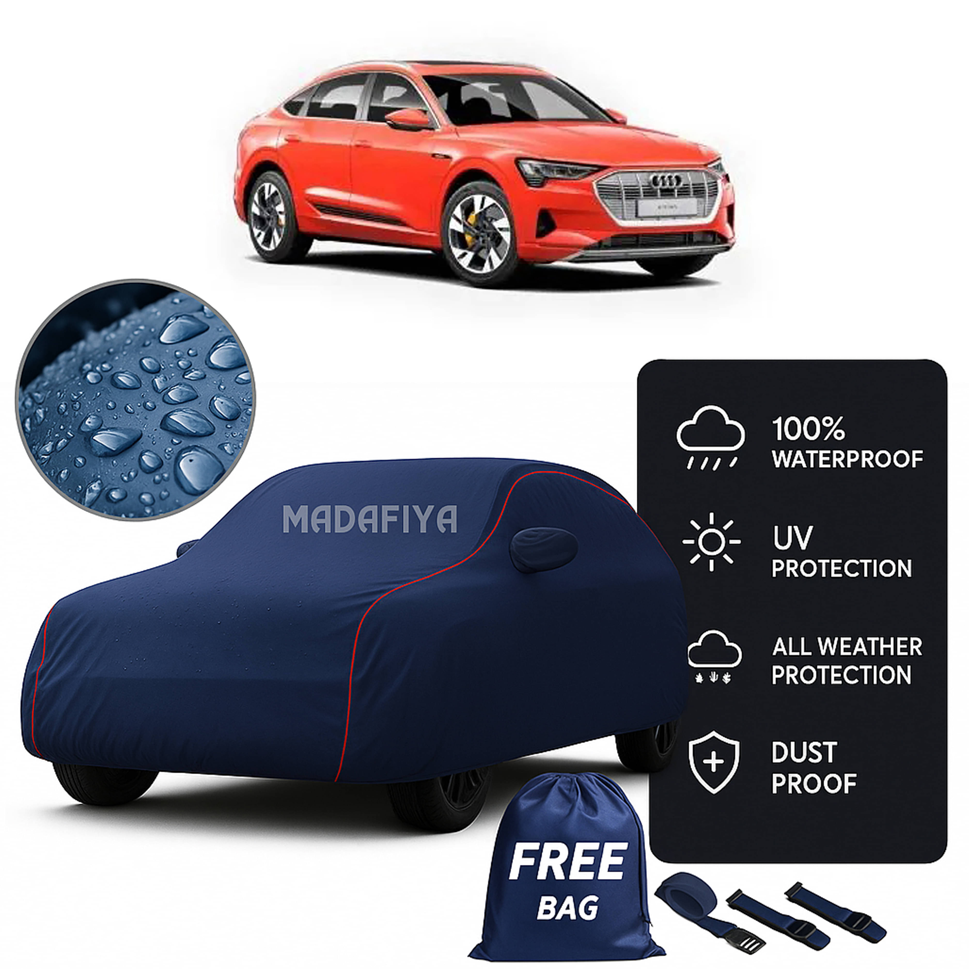     			Madafiya Car Cover Compatible With Audi-E-Tron-Sportback Waterproof & Uv-Resistant All-Season Protection (Blue, Pack of 1)