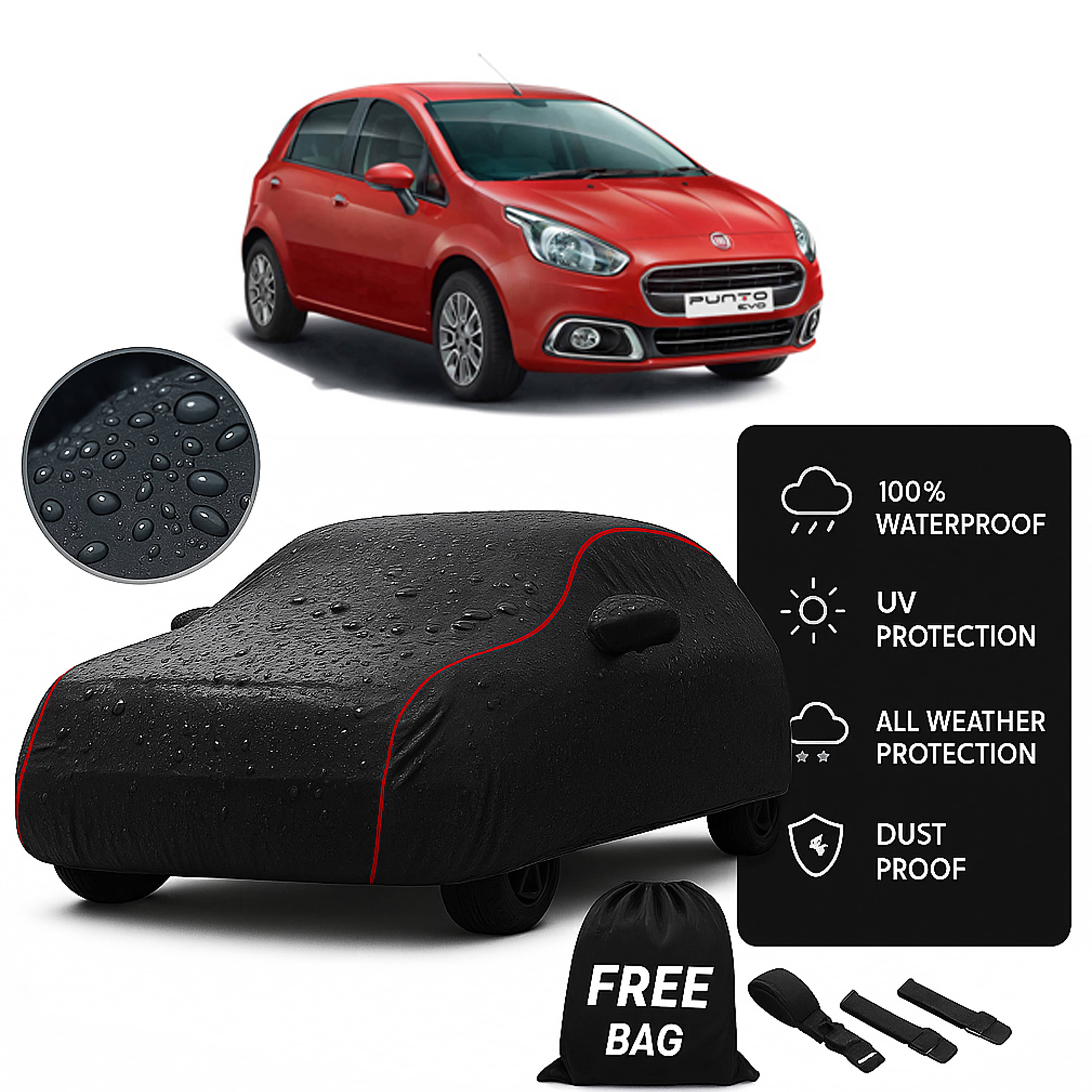     			MADAFIYA Car Body Cover for Fiat All Car Models With Mirror Pocket ( Pack of 1 ) , Black