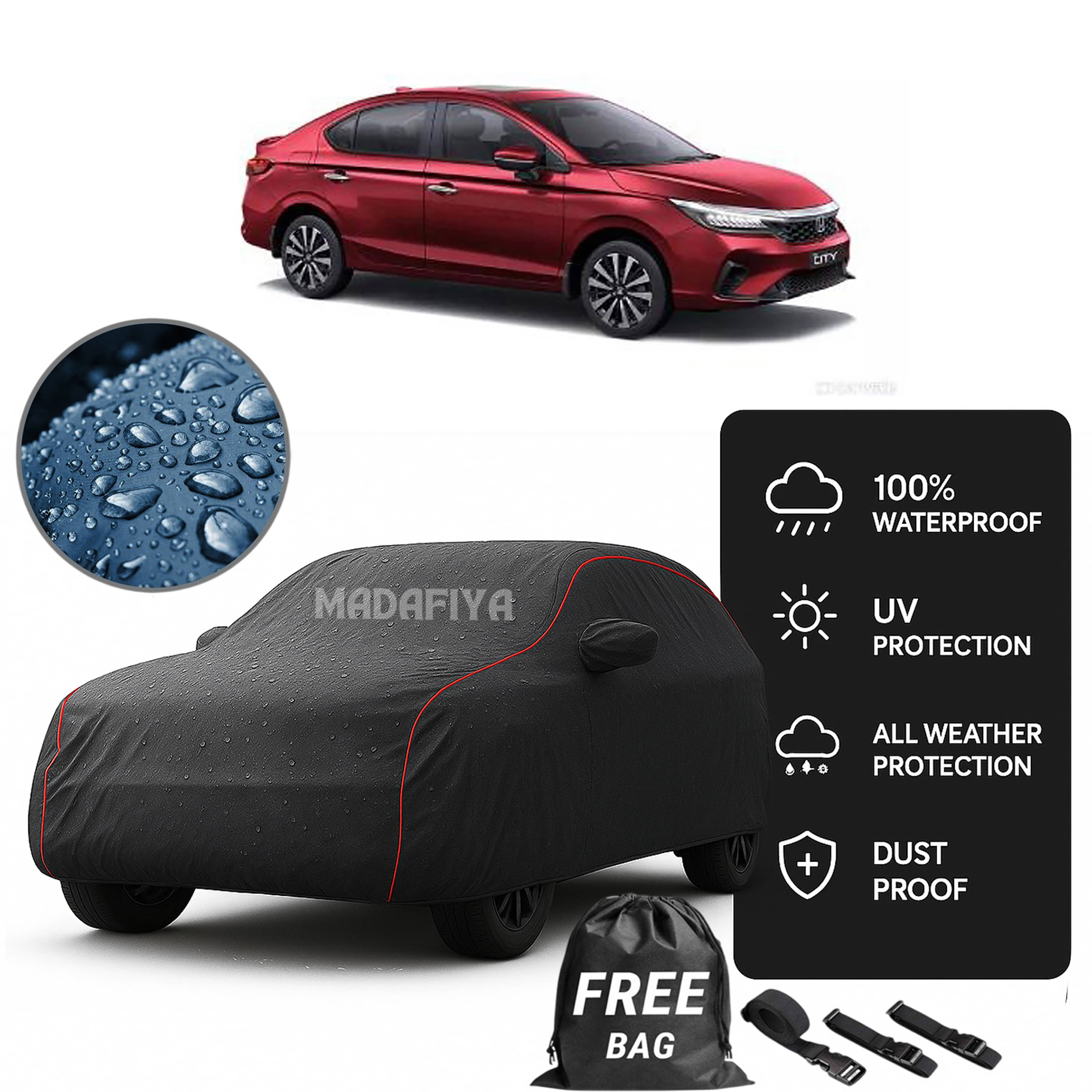     			Madafiya Car Cover Compatible With Honda-New-City Waterproof & Uv-Resistant All-Season Protection (Grey, Pack of 1)