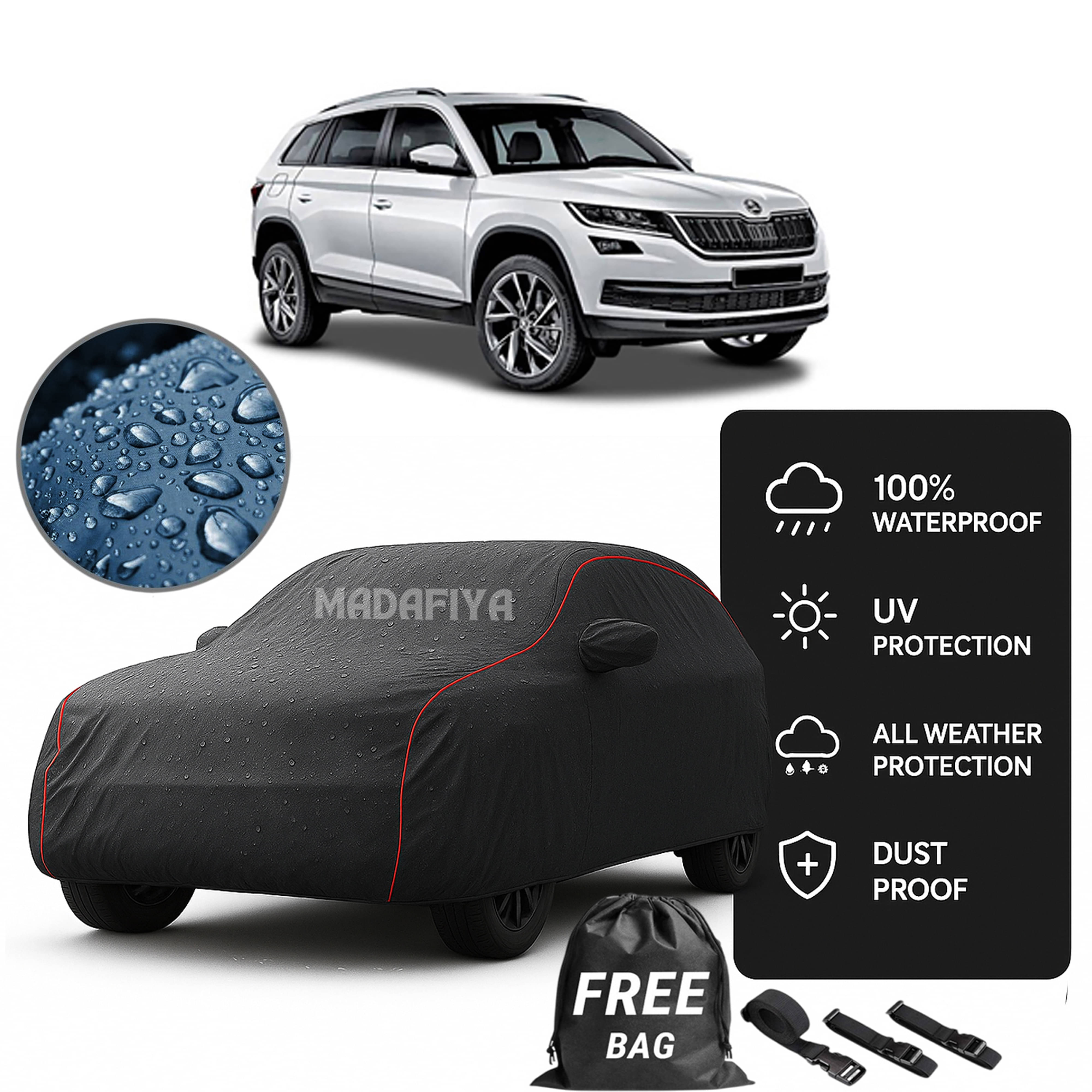     			Madafiya Car Cover Compatible With Skoda Kodiaq Waterproof & Uv-Resistant All-Season Protection (Grey, Pack of 1)