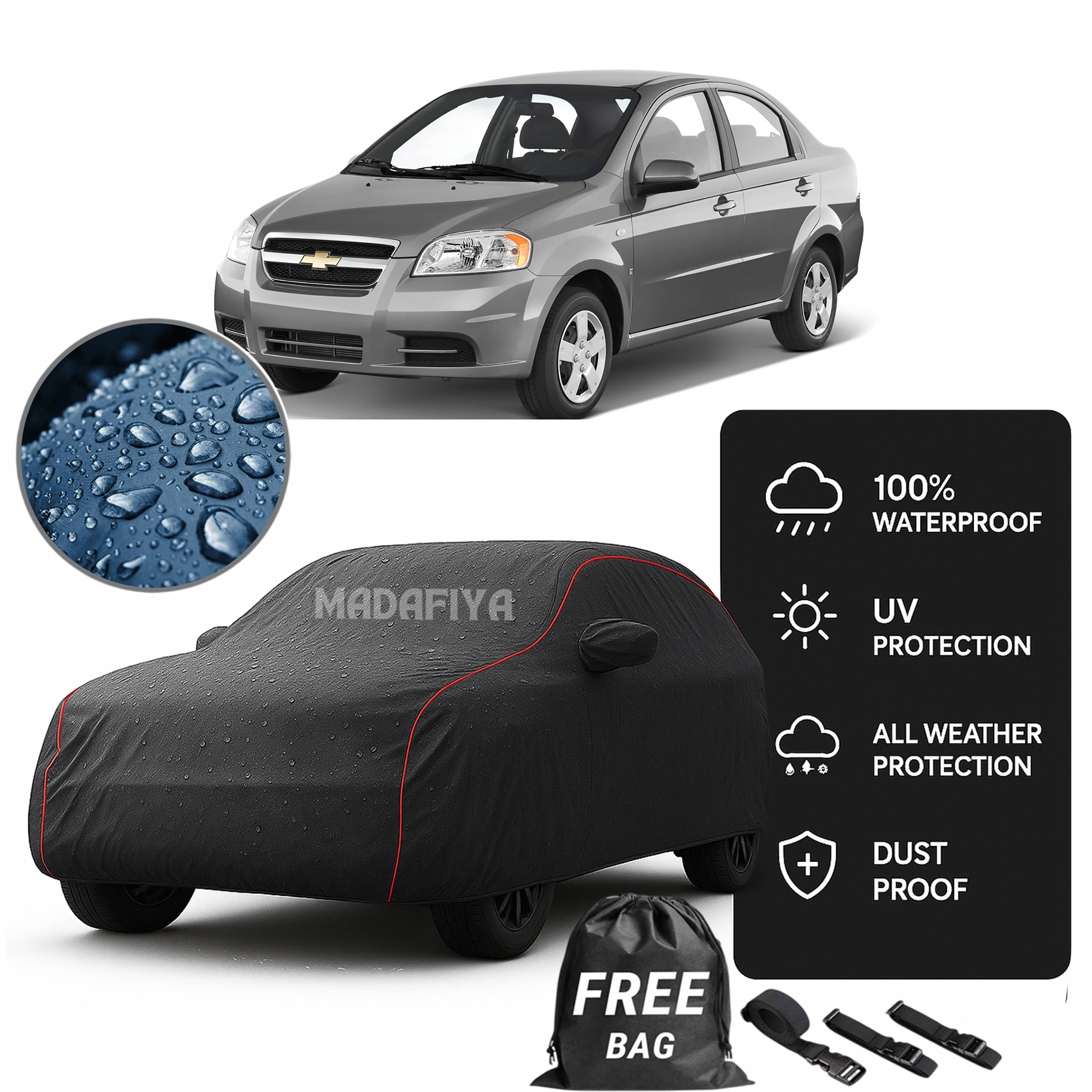     			Madafiya Car Cover Compatible With Chevrolet Aveo U Va Waterproof & Uv-Resistant All-Season Protection (Grey, Pack of 1)