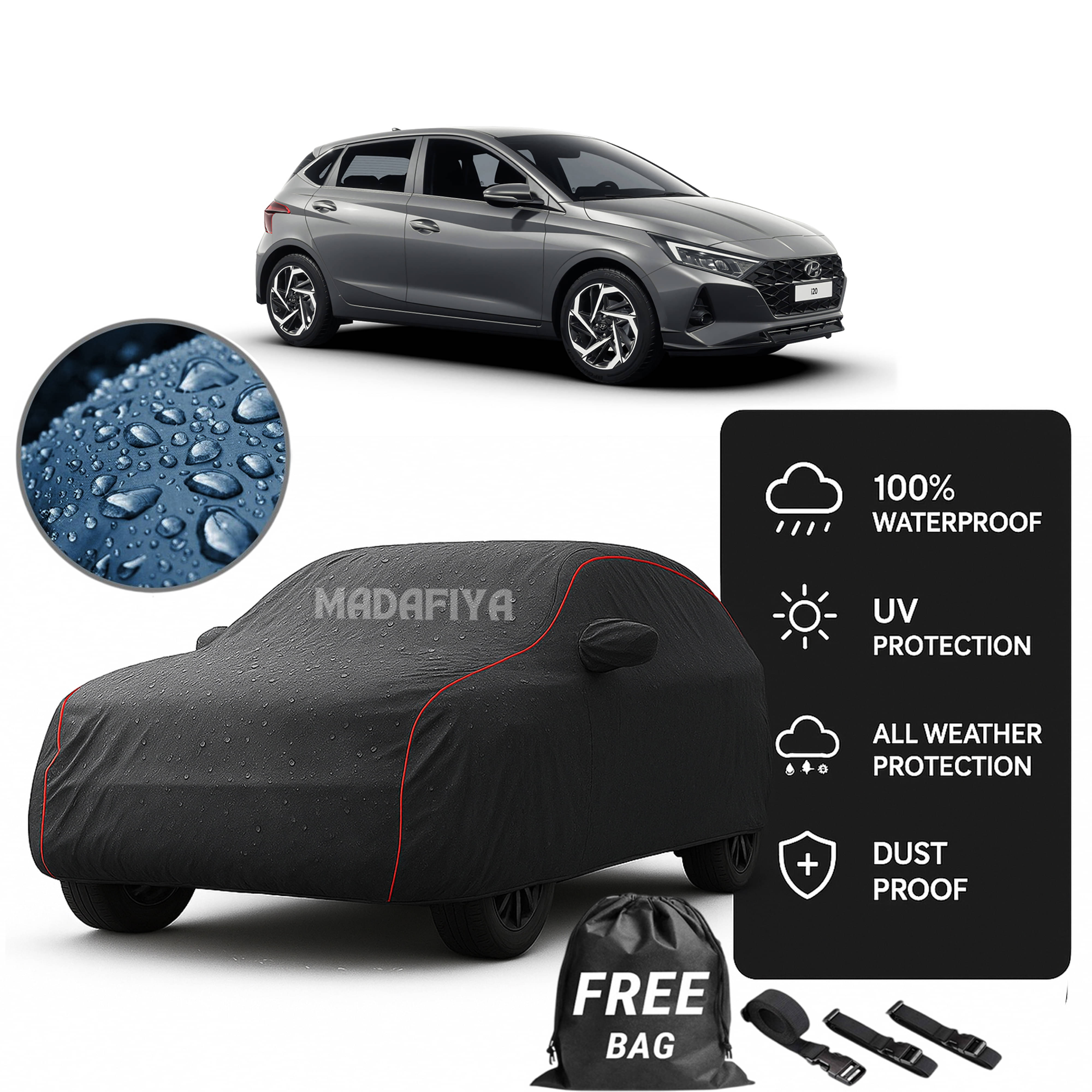     			MADAFIYA Car Body Cover for Hyundai All Car Models With Mirror Pocket ( Pack of 1 ) , Grey