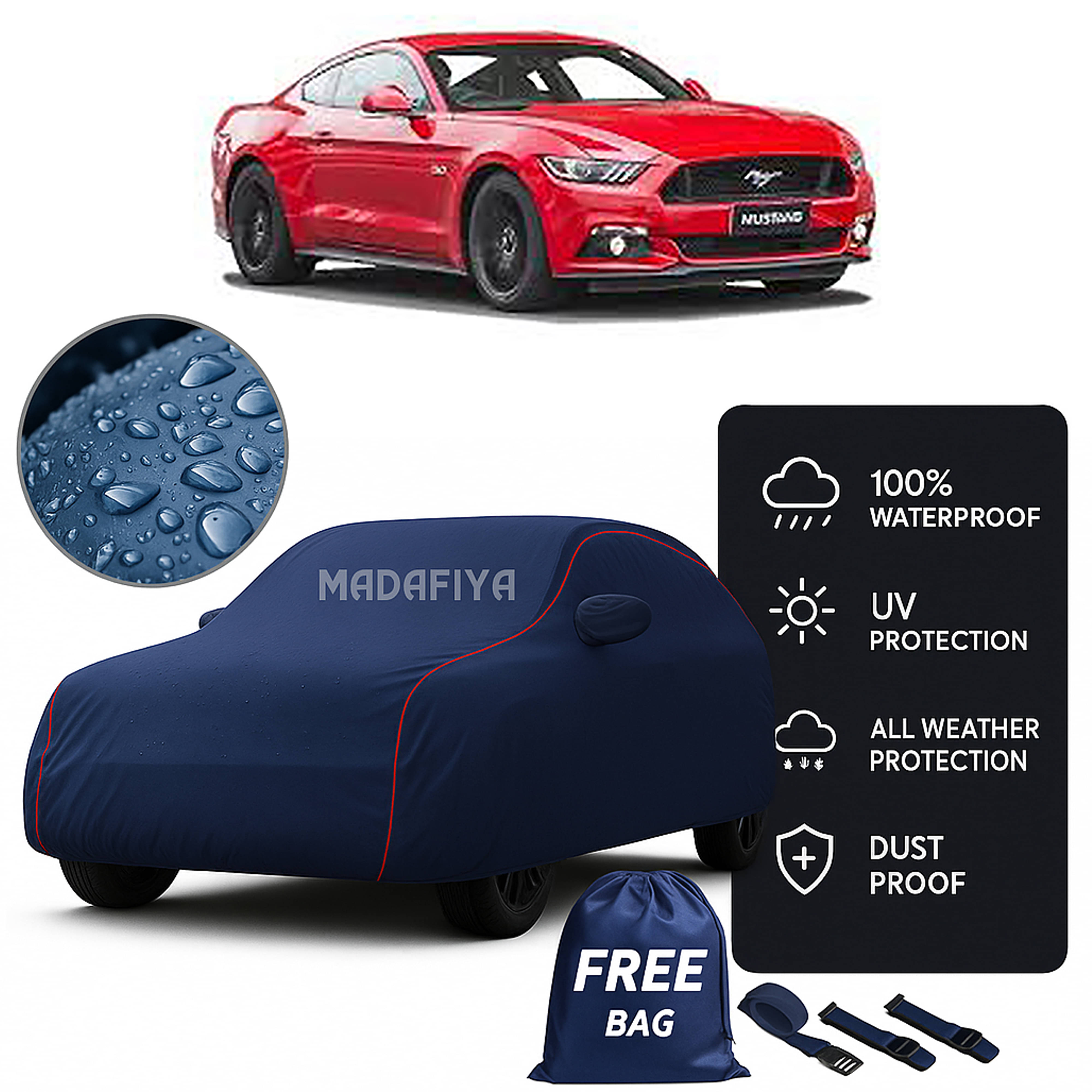     			MADAFIYA Car Body Cover for Ford All Car Models With Mirror Pocket ( Pack of 1 ) , Blue