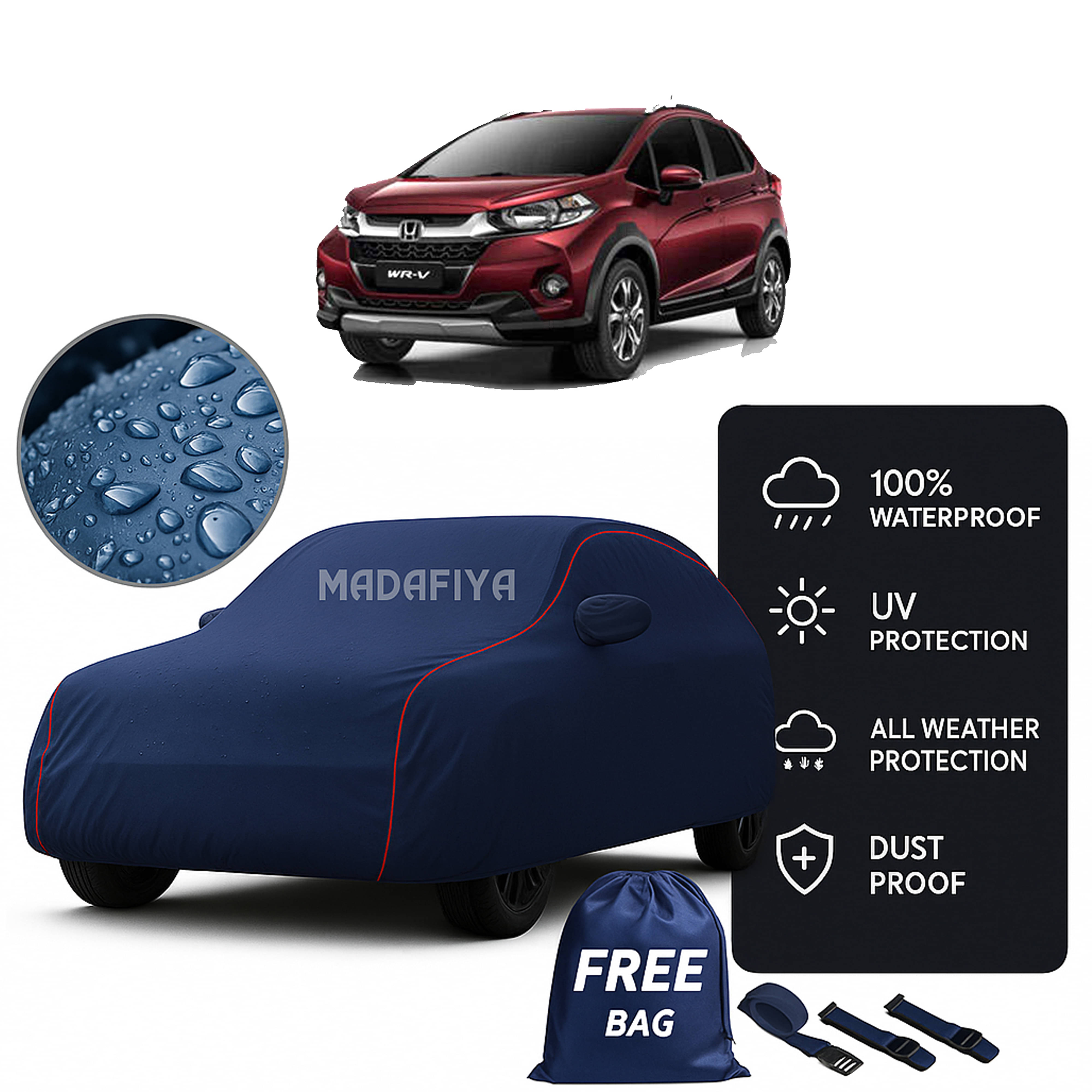     			Madafiya Car Cover Compatible With Honda Wrv Waterproof & Uv-Resistant All-Season Protection (Blue, Pack of 1)