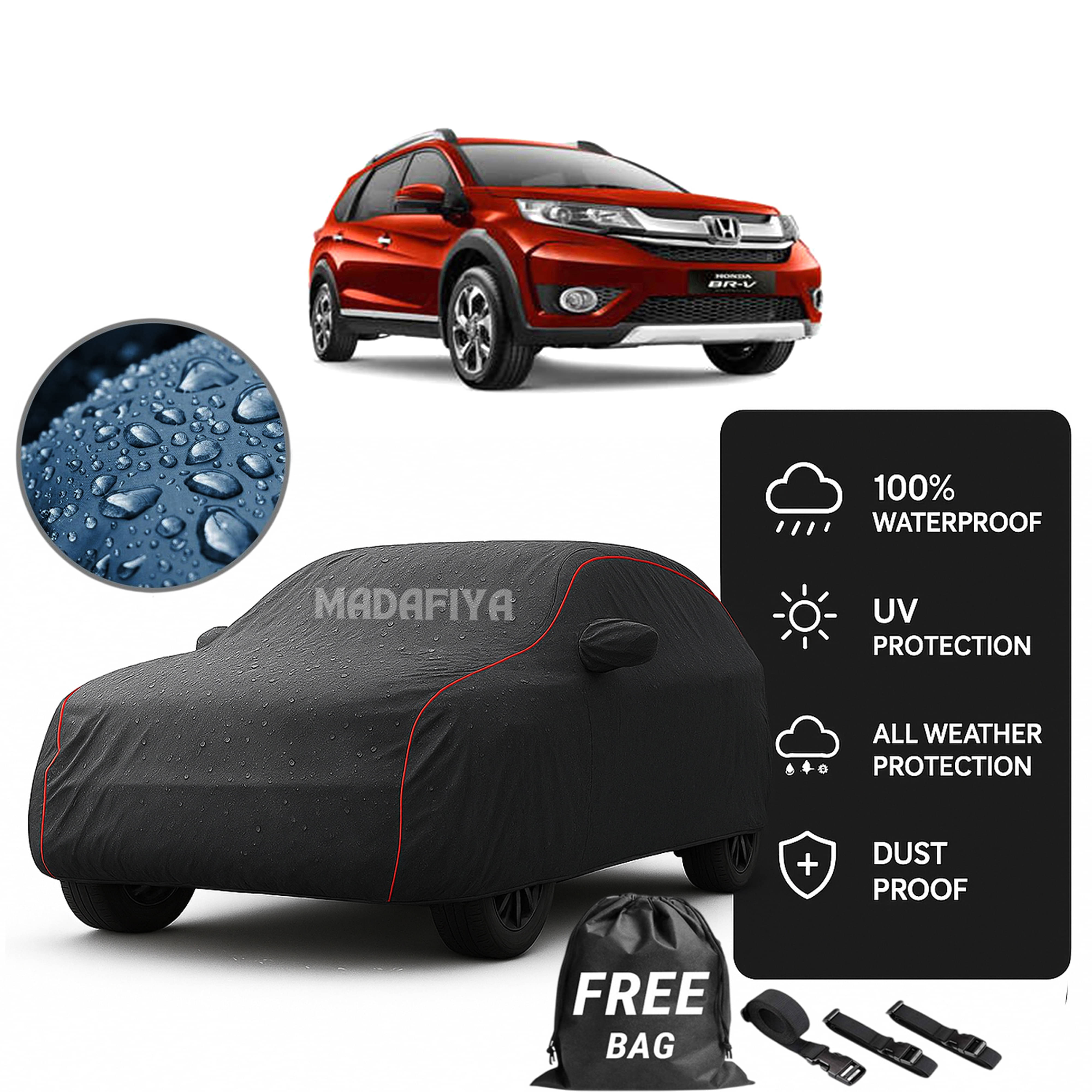     			MADAFIYA Car Body Cover for Honda All Car Models With Mirror Pocket ( Pack of 1 ) , Grey