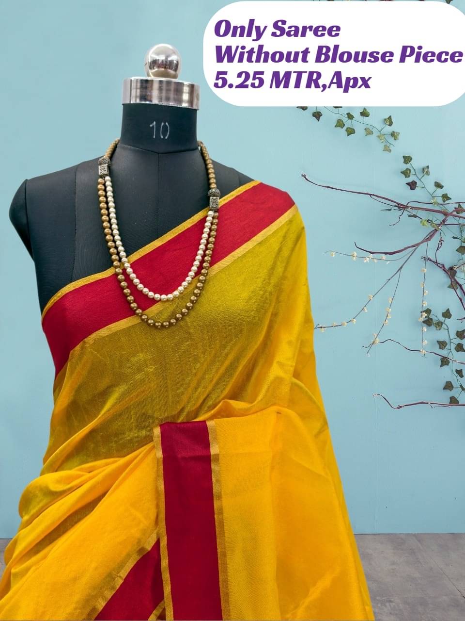    			Maayro Cotton Blend Solid Regular Saree Without Blouse Piece ( Yellow1 )
